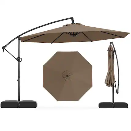 Front. Costway - Costway 10 FT Offset Hanging Umbrella with Base Patio Cantilever Umbrella 360° Rotation - Brown.