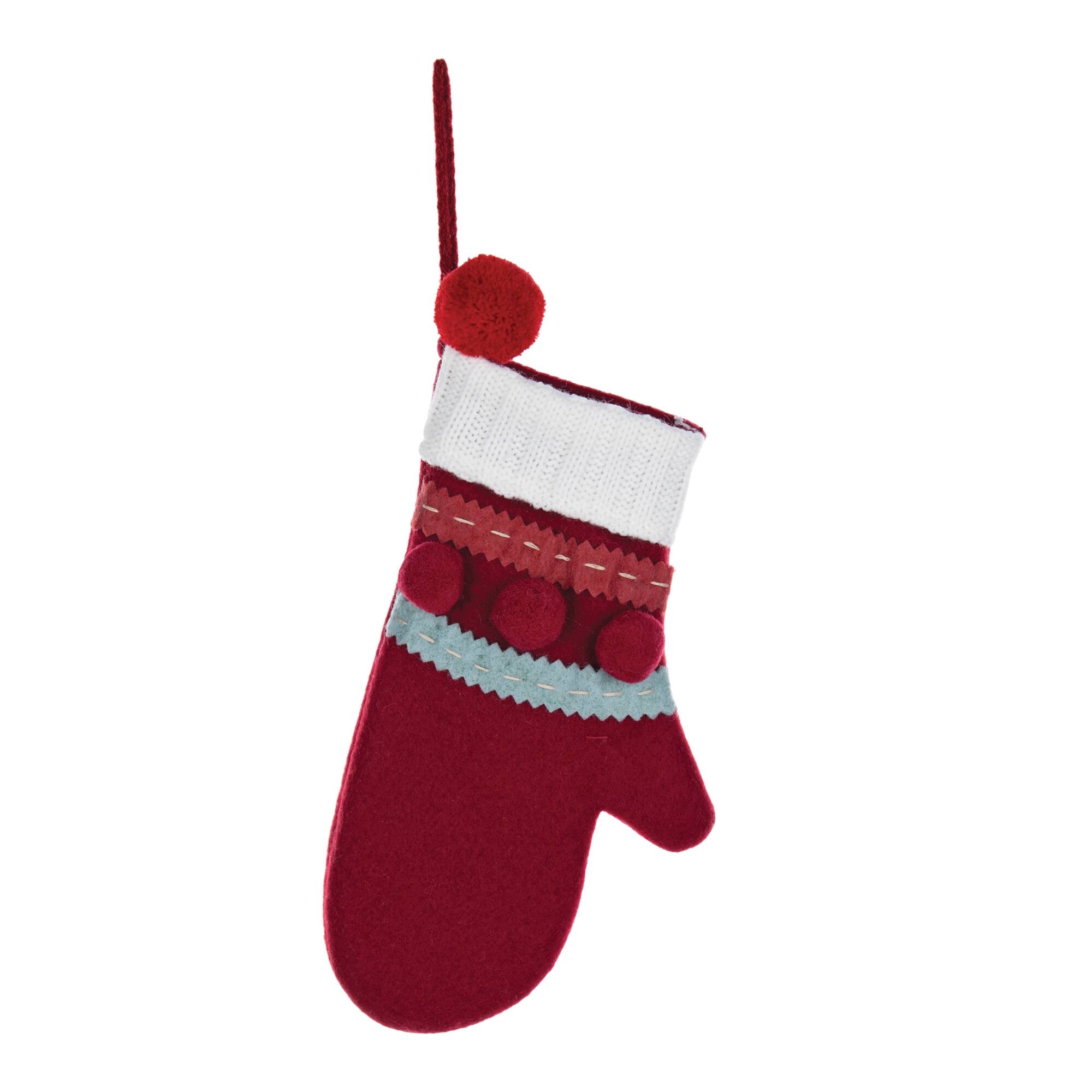 Front. BreeBe - Plush Mitten Ornament (Set of 24) - Red, White.