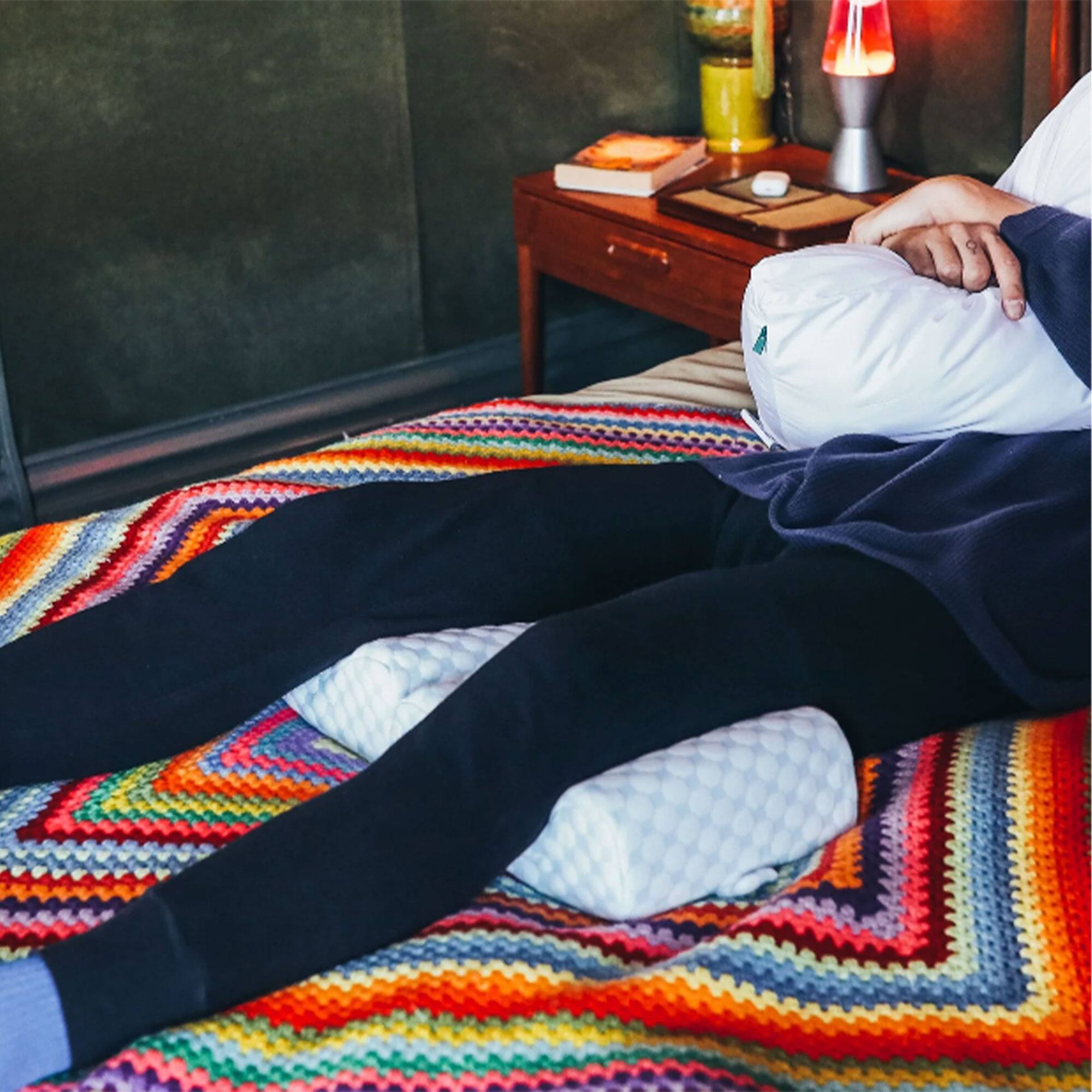 Alt View 2. Sleepgram - Sleepgram High Density Foam Contour Knee Pillow with Outer Cooling Cover, Gray - White.