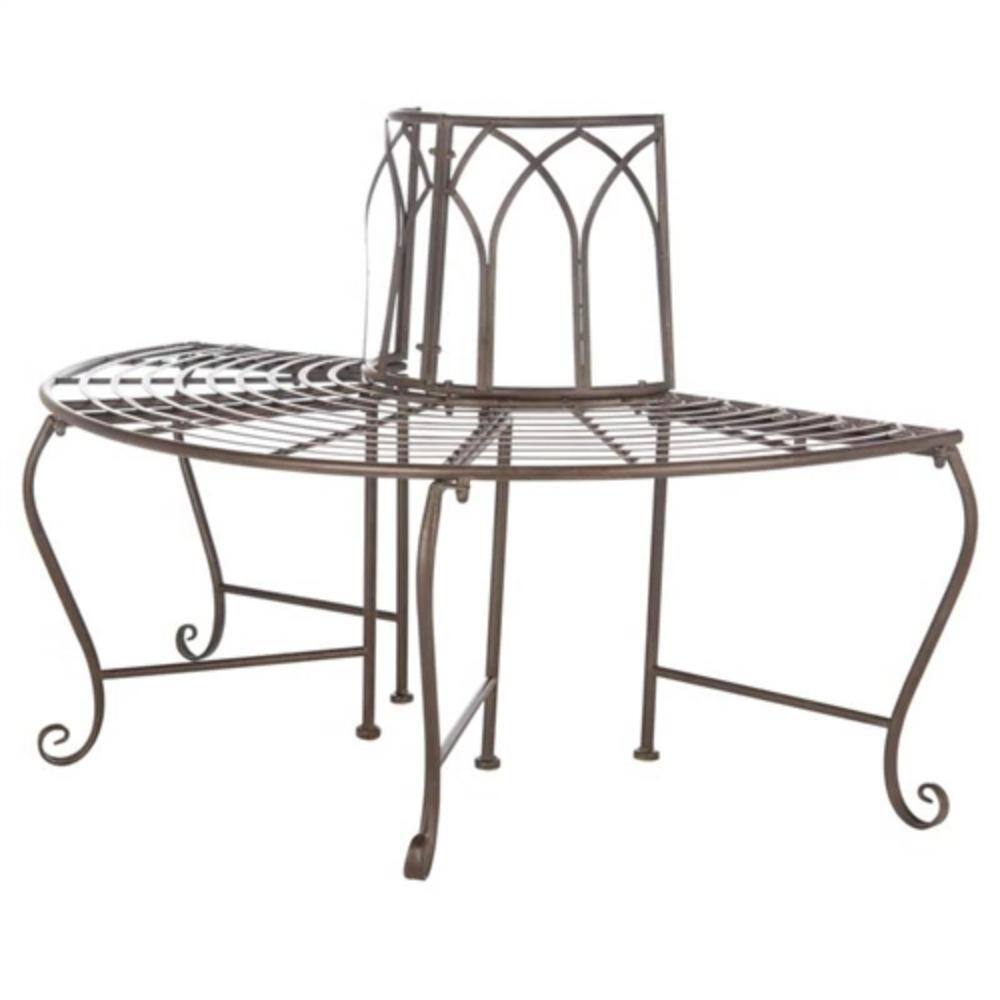 Hivvago - Outdoor Patio Garden Wrought Iron Half-Circle Tree Bench - Rustic Bronze, Brown