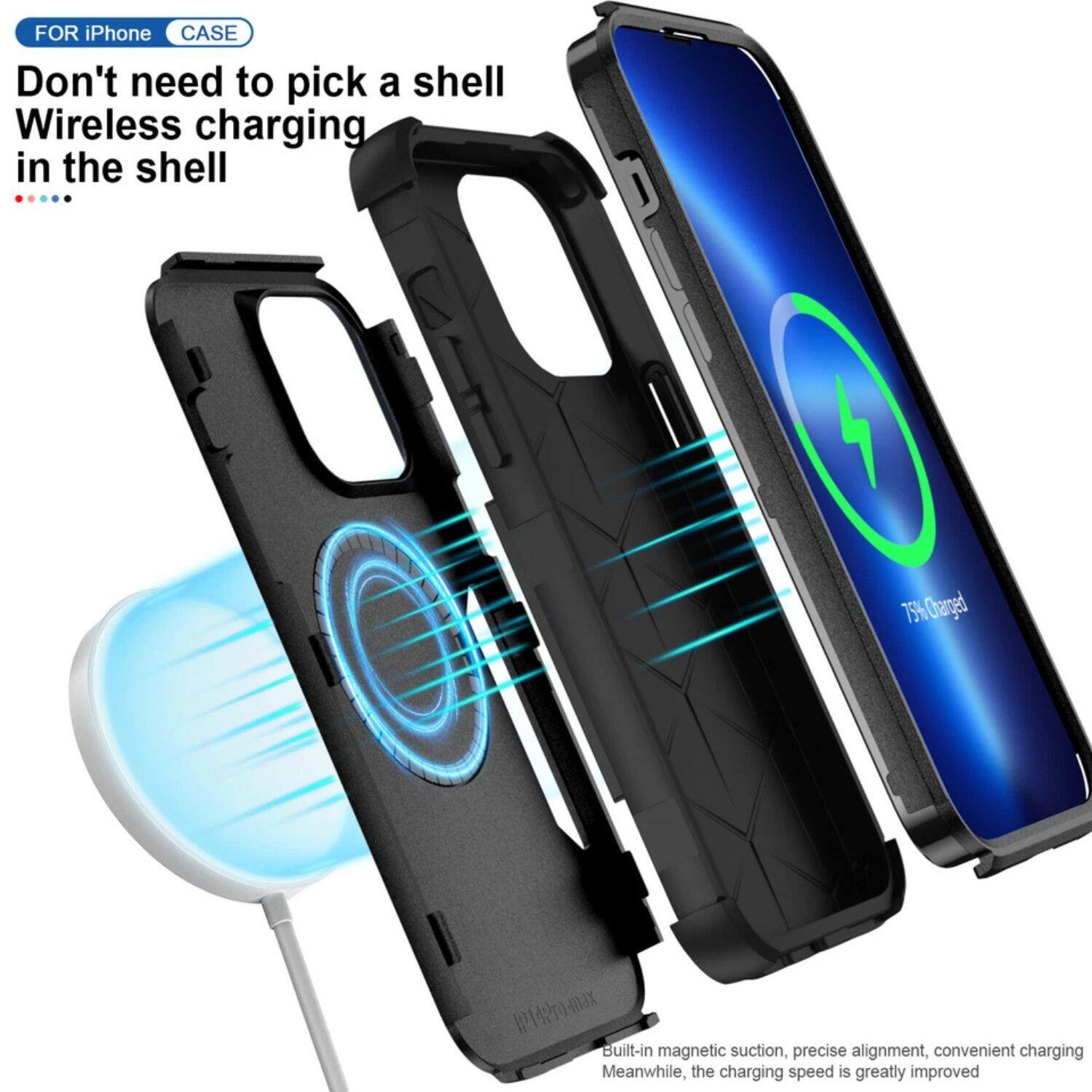 FOR iPhone CASE

Don't need to pick a shell  
Wireless charging in the shell

Built-in magnetic suction, precise alignment, convenient charging  
Meanwhile, the charging speed is greatly improved