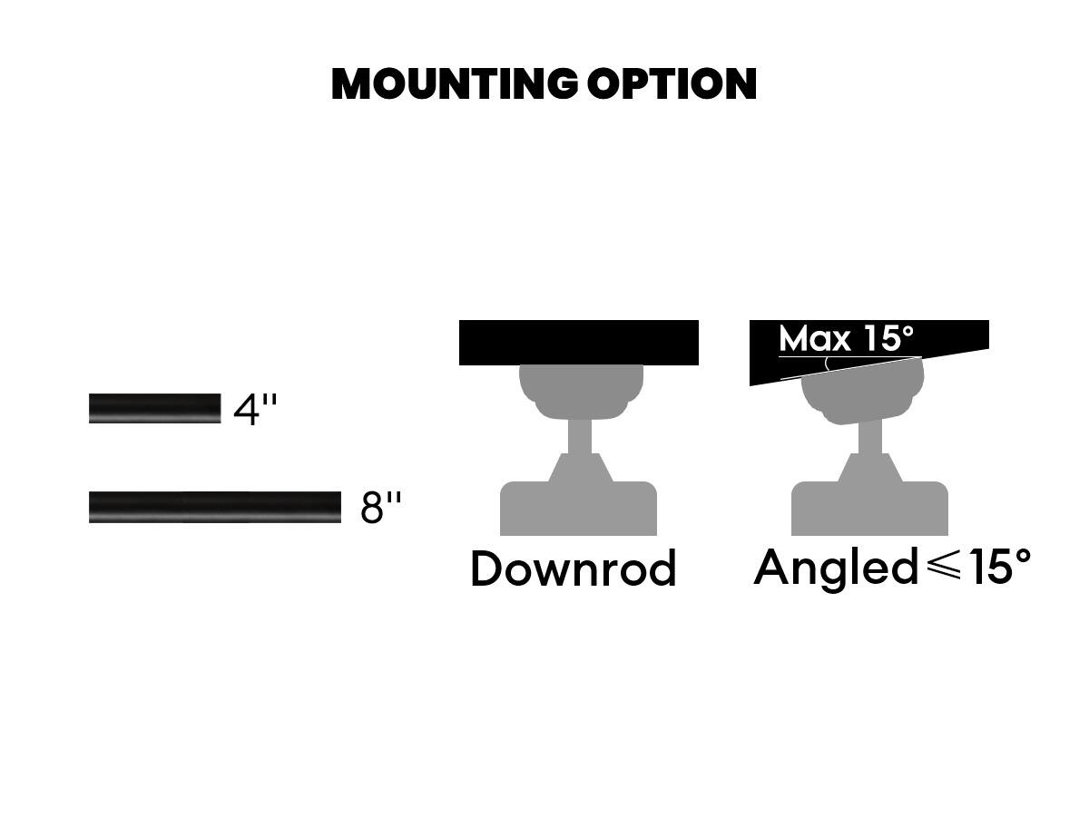 MOUNTING OPTION

4" 8" Downrod

Max 15° Angled ≤ 15°