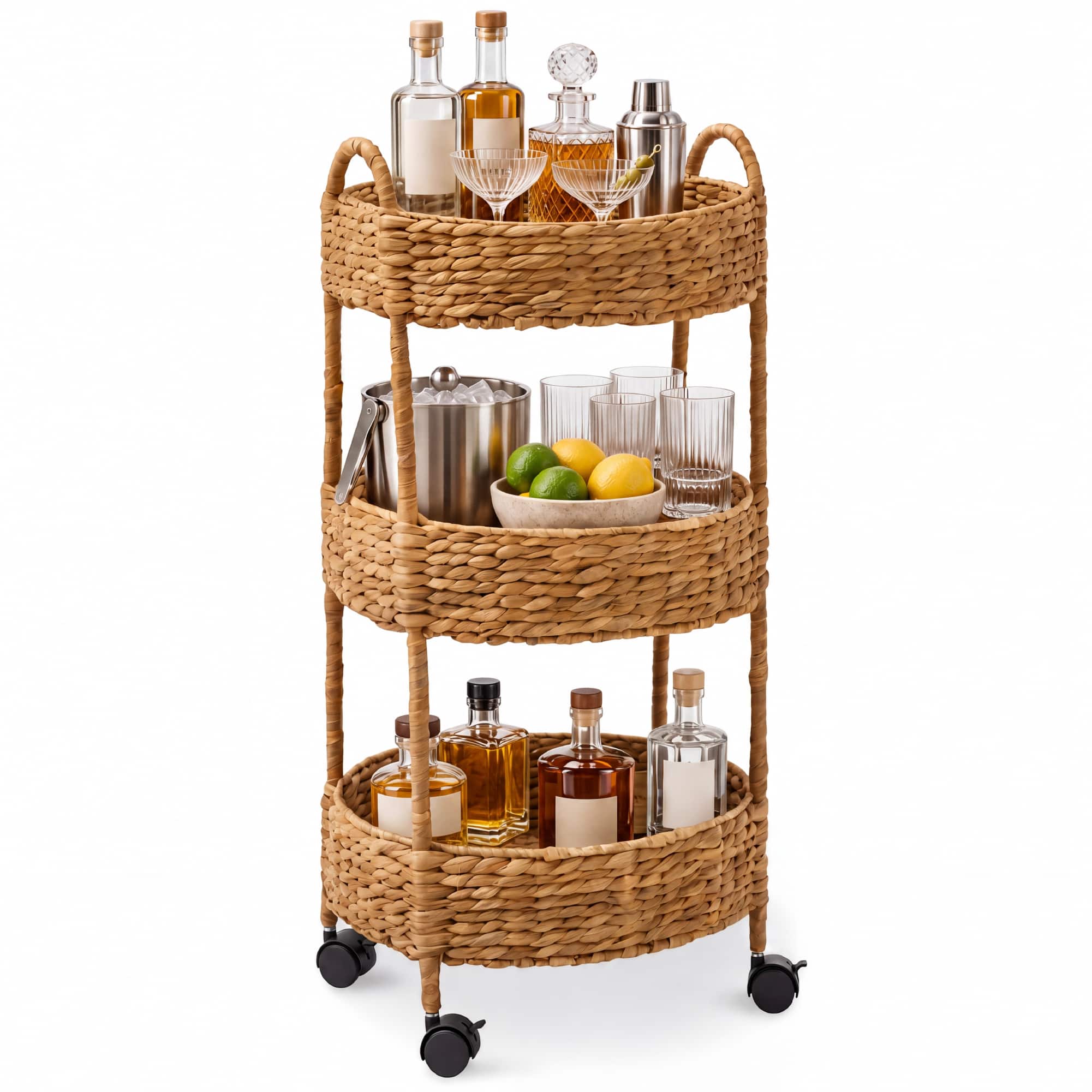 Best Choice Products - 3-Tier Round Rolling Nursery Caddy w/Wheels, Utility Cart for Storage Organization - Natural