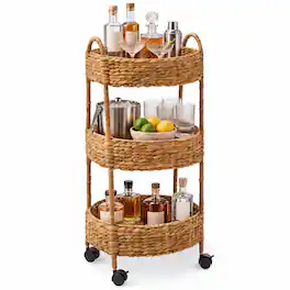Best Choice Products - 3-Tier Round Rolling Nursery Caddy w/Wheels, Utility Cart for Storage Organization - Natural