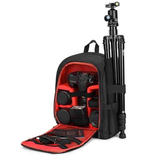 Cozy Serene - Camera Backpack For Photographer Bags With Laptop Compartment tripod Holder Dslr Slr Cameras Flashes And Accessories - Red