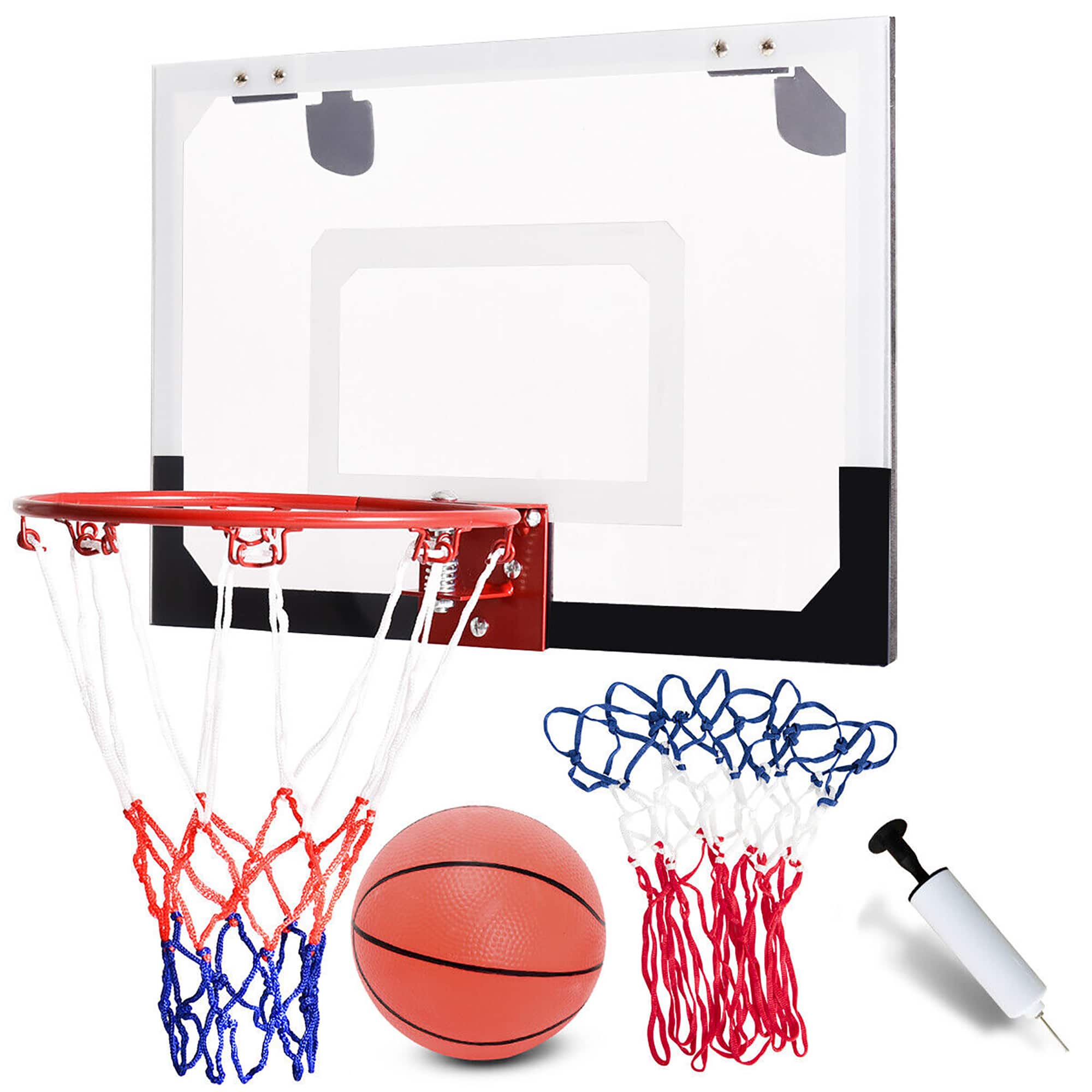 Gymax - Over-The-Door Mini Basketball Hoop Includes Basketball & Hand Pump Indoor Sports - White