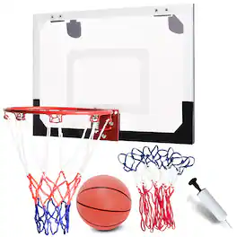 Gymax - Over-The-Door Mini Basketball Hoop Includes Basketball & Hand Pump Indoor Sports - White
