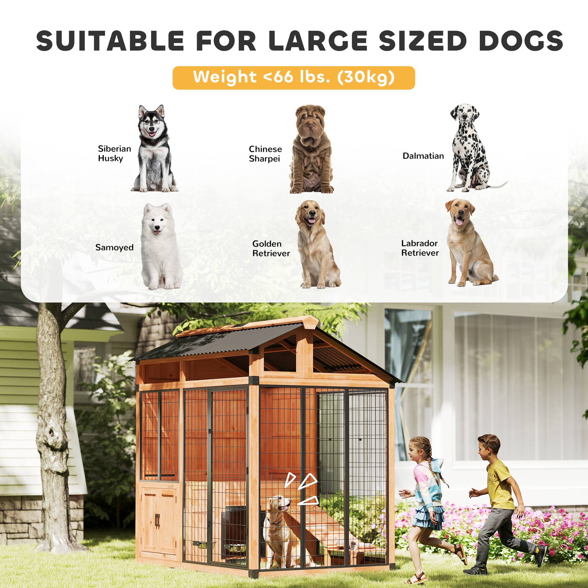 SUITABLE FOR LARGE SIZED DOGS  
Weight <66 lbs. (30kg)  
- Siberian Husky  
- Chinese Sharpei  
- Dalmatian  
- Samoyed  
- Golden Retriever  
- Labrador Retriever