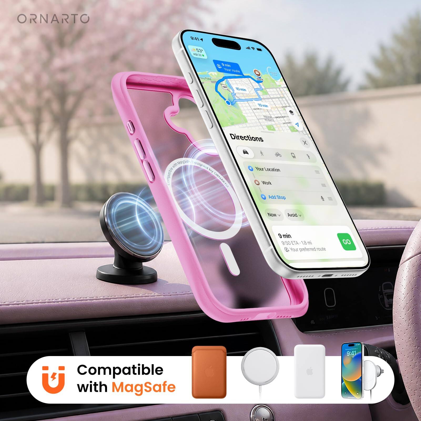 ORNARTO 94T 52 MAW

- Tuw tude g 10 - 1 - WA 1

Directions

X a & with ceugnna Bry I

RNART ORN T "our Location Work Rdd Stop

NOw Avoid 9 min 9:50 ETA 18 m 4

Your preterred toe GO

22220

Compatible with MagSafe