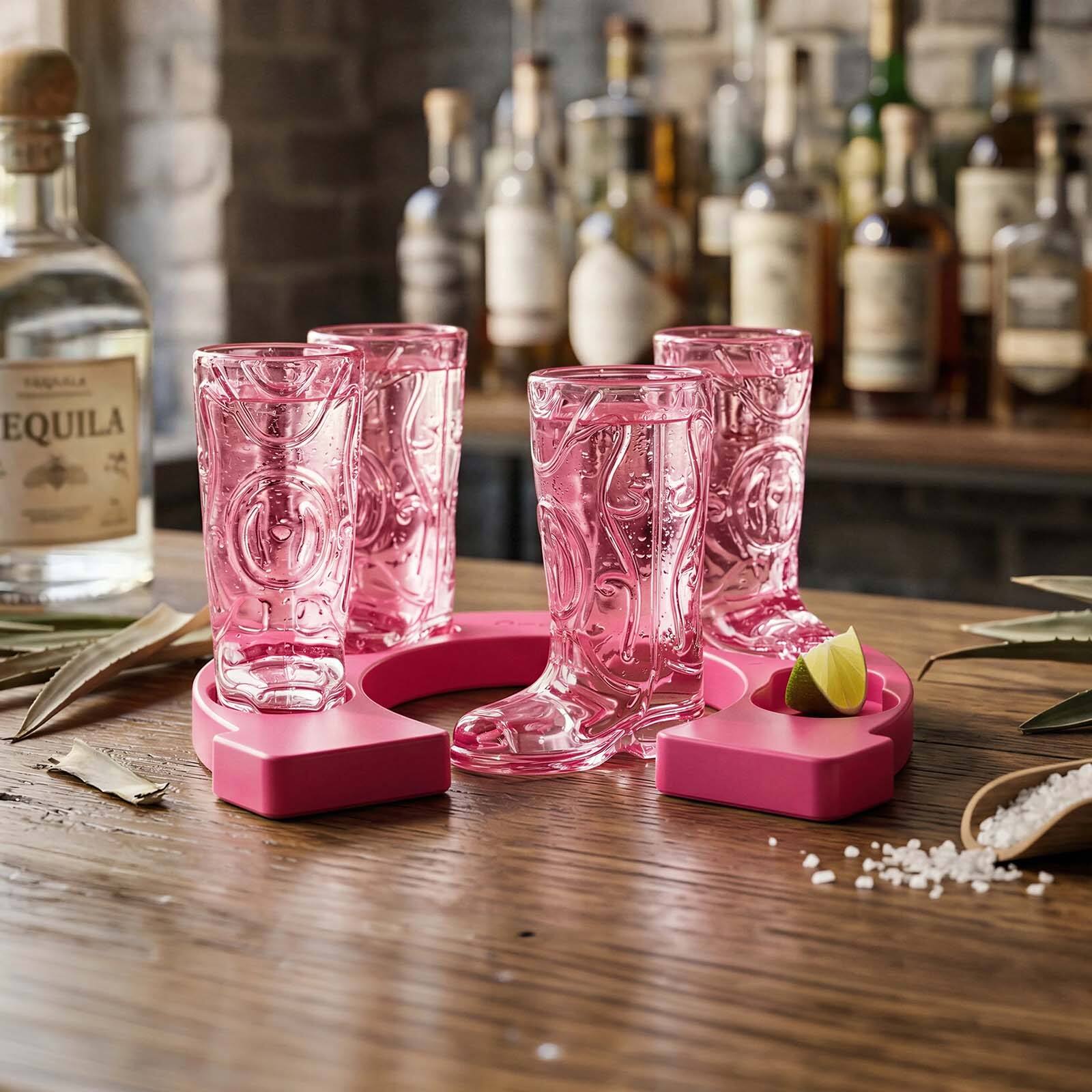 Alt View 1. Final Touch - Wild West Cowboy Boot Shotglass Set - Pink.