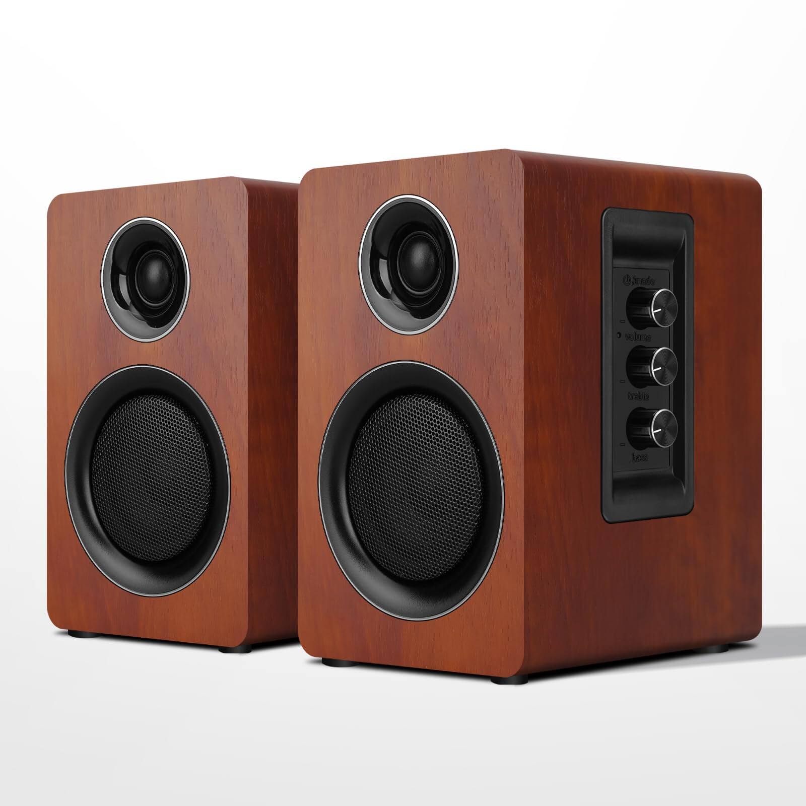 Pacoar Cade - Usb Computer Speakers For Desktop Pc Active Bookshelf With 3'' Carbon Fiber Woofer And Silk Film Tweeter Supports 5.3 - Brown