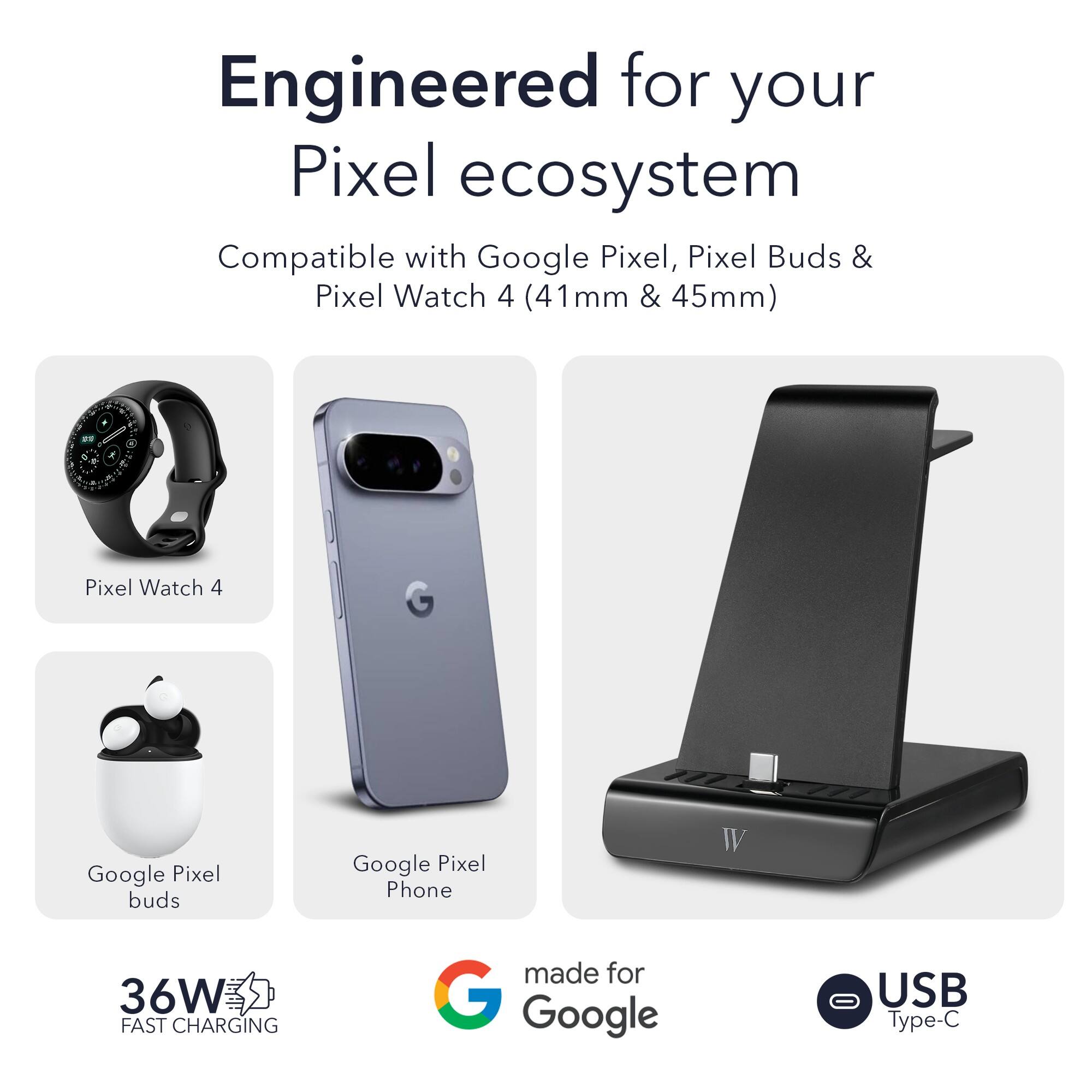 Wasserstein 3 in 1 Charging Station Made for Google Pixel, Pixel
