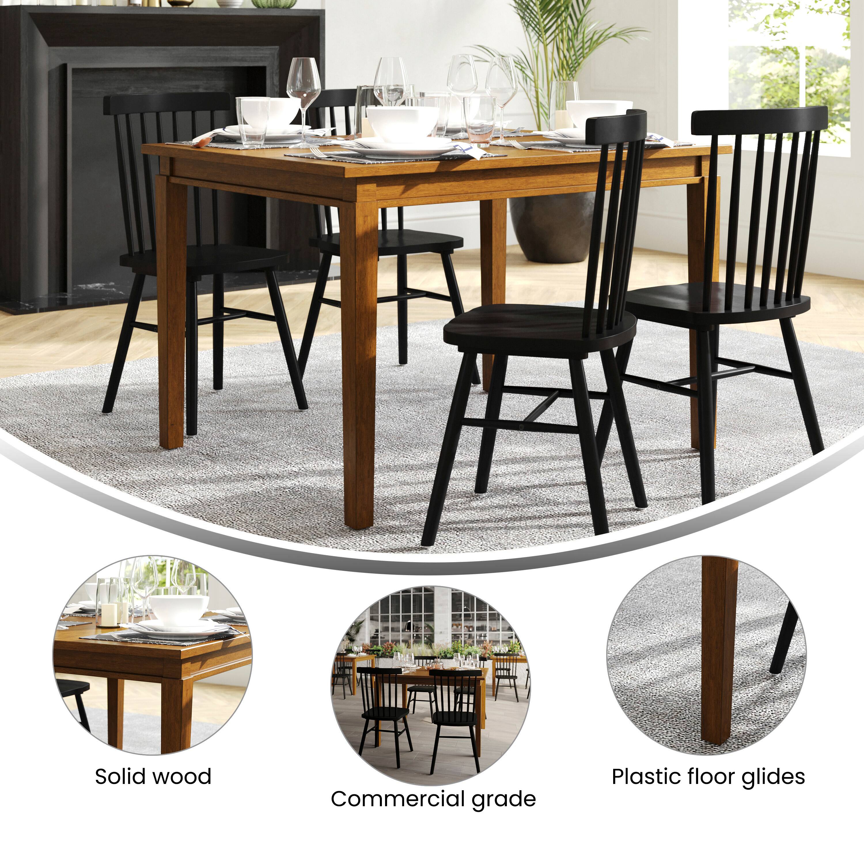 Solid wood  
Commercial grade  
Plastic floor glides
