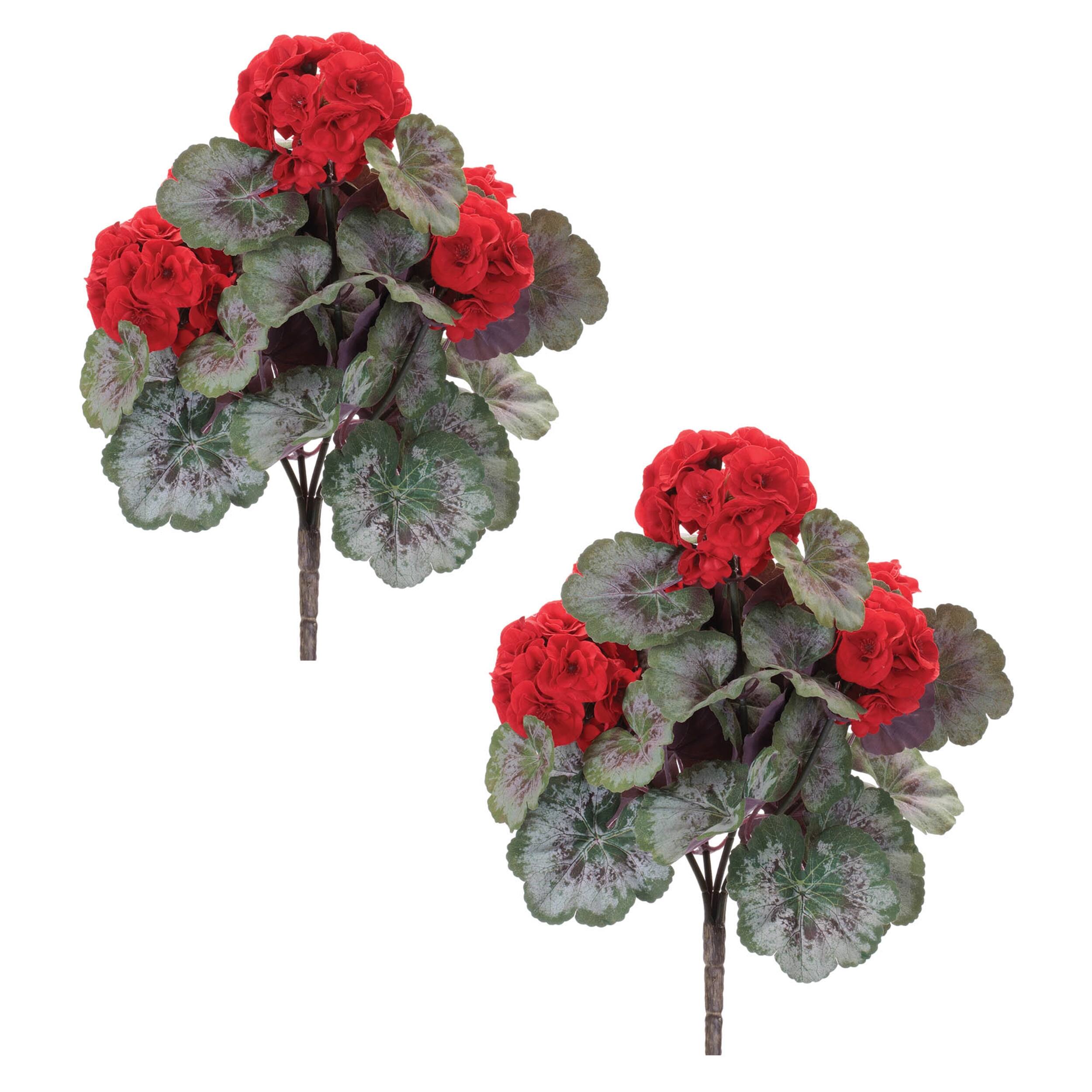 Alt View 1. BreeBe - Geranium Floral Bush (Set of 2) - Red, Green.