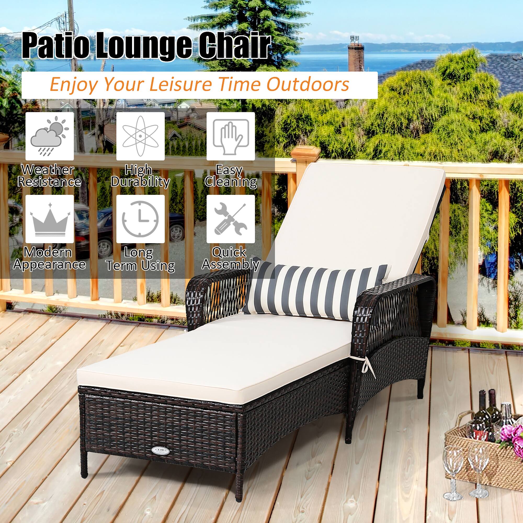 Patio Lounge Chair  
Enjoy Your Leisure Time Outdoors  

- Weather Resistance  
- High Durability  
- Easy Cleaning  
- Modern Appearance  
- Long Term Using  
- Quick Assembly