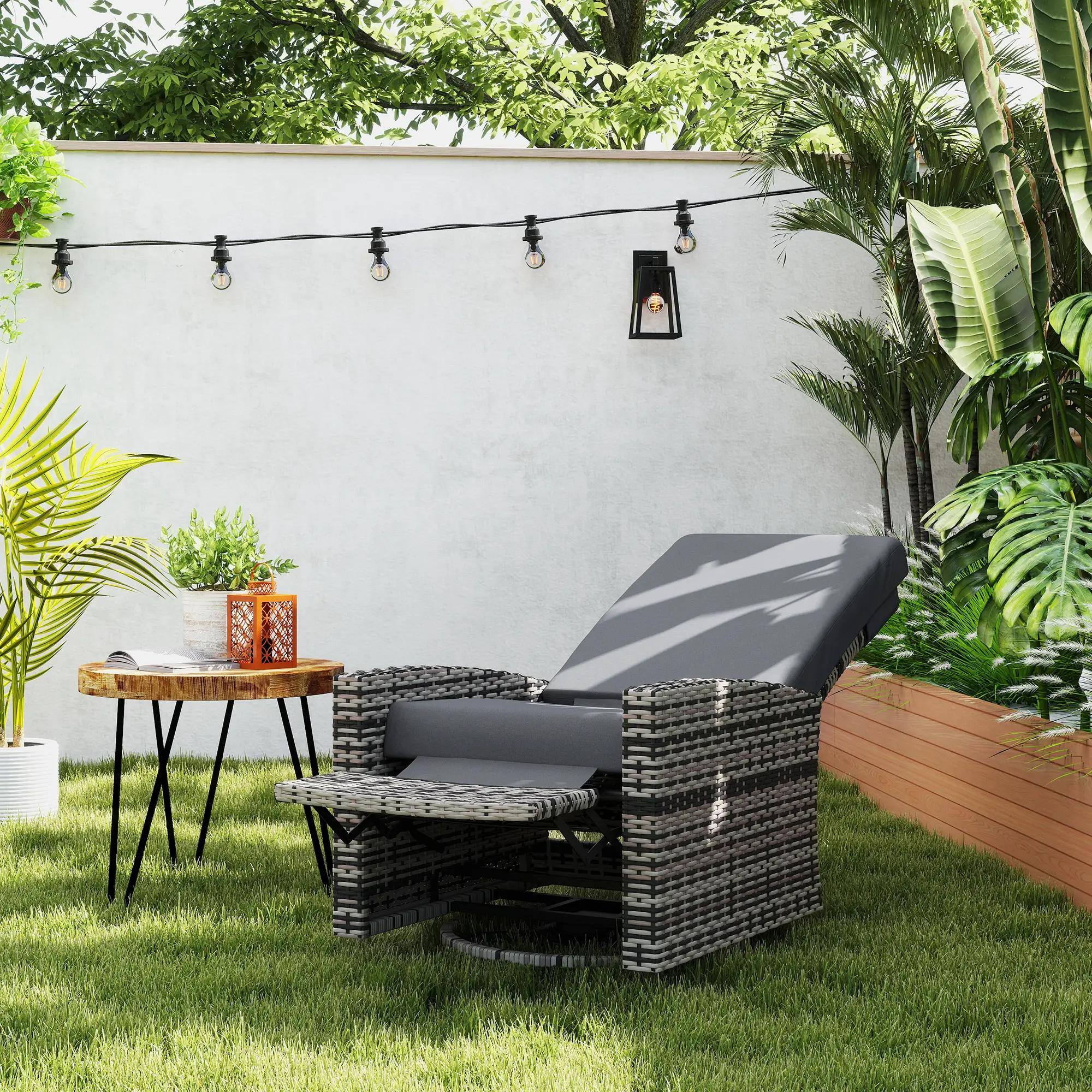 Alt View 7. Resenkos - Resenkos Outdoor Wicker Swivel Recliner, 360° Rotating, Lifting Footrest, Comfortable Patio Chair for Relaxing, Gray - Gray.