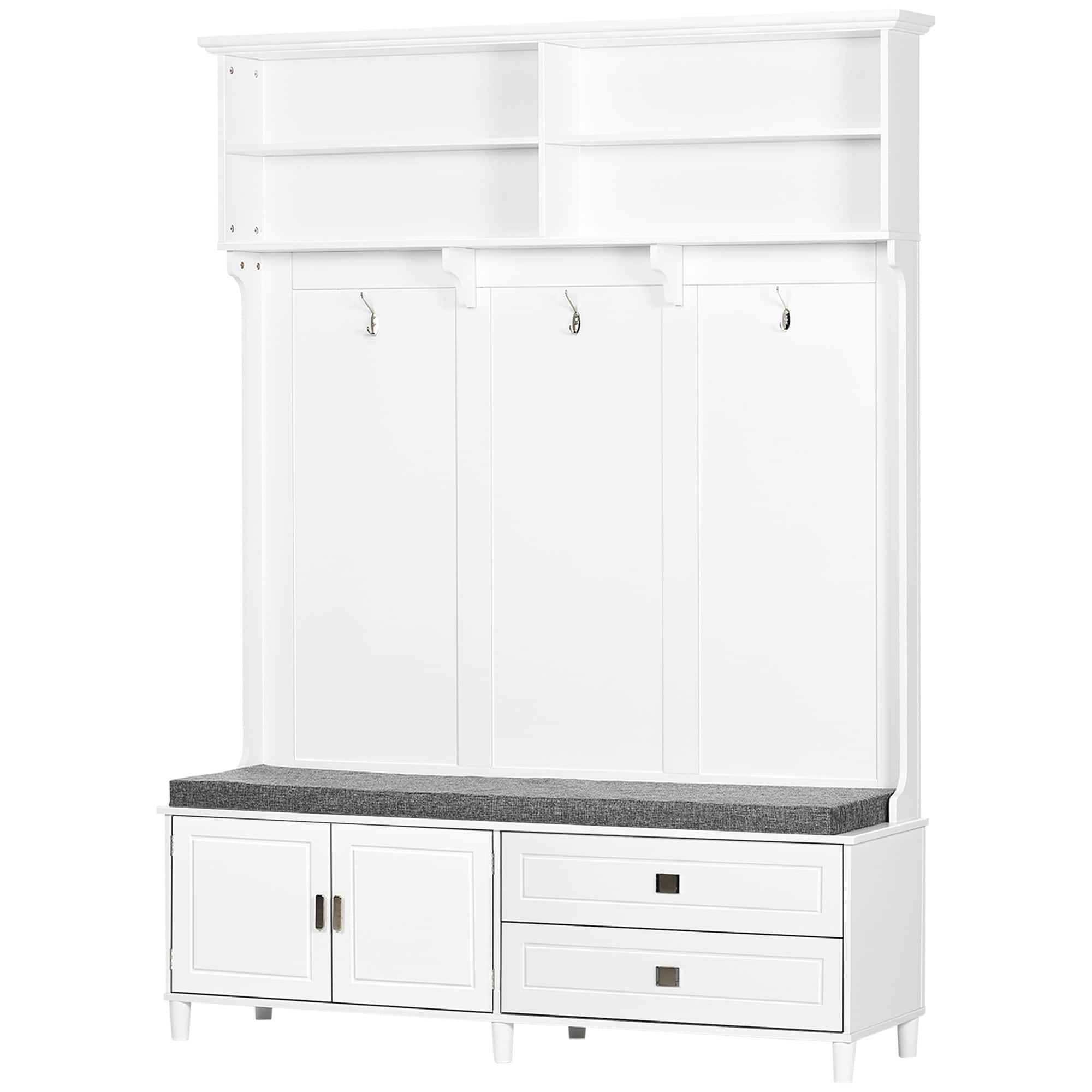 Homcom - Tree with Storage Bench, Entryway Bench with Coat Rack - White
