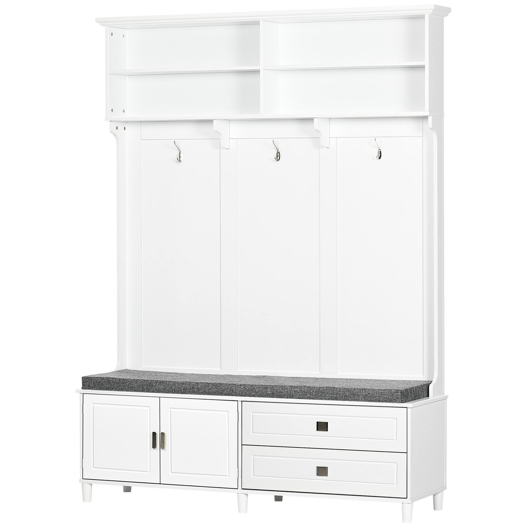 Front. Homcom - Tree with Storage Bench, Entryway Bench with Coat Rack - White.
