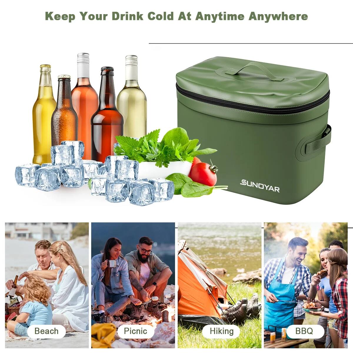 Keep Your Drink Cold At Anytime Anywhere

SUNOYAR

Beach  
Picnic  
Hiking  
BBQ