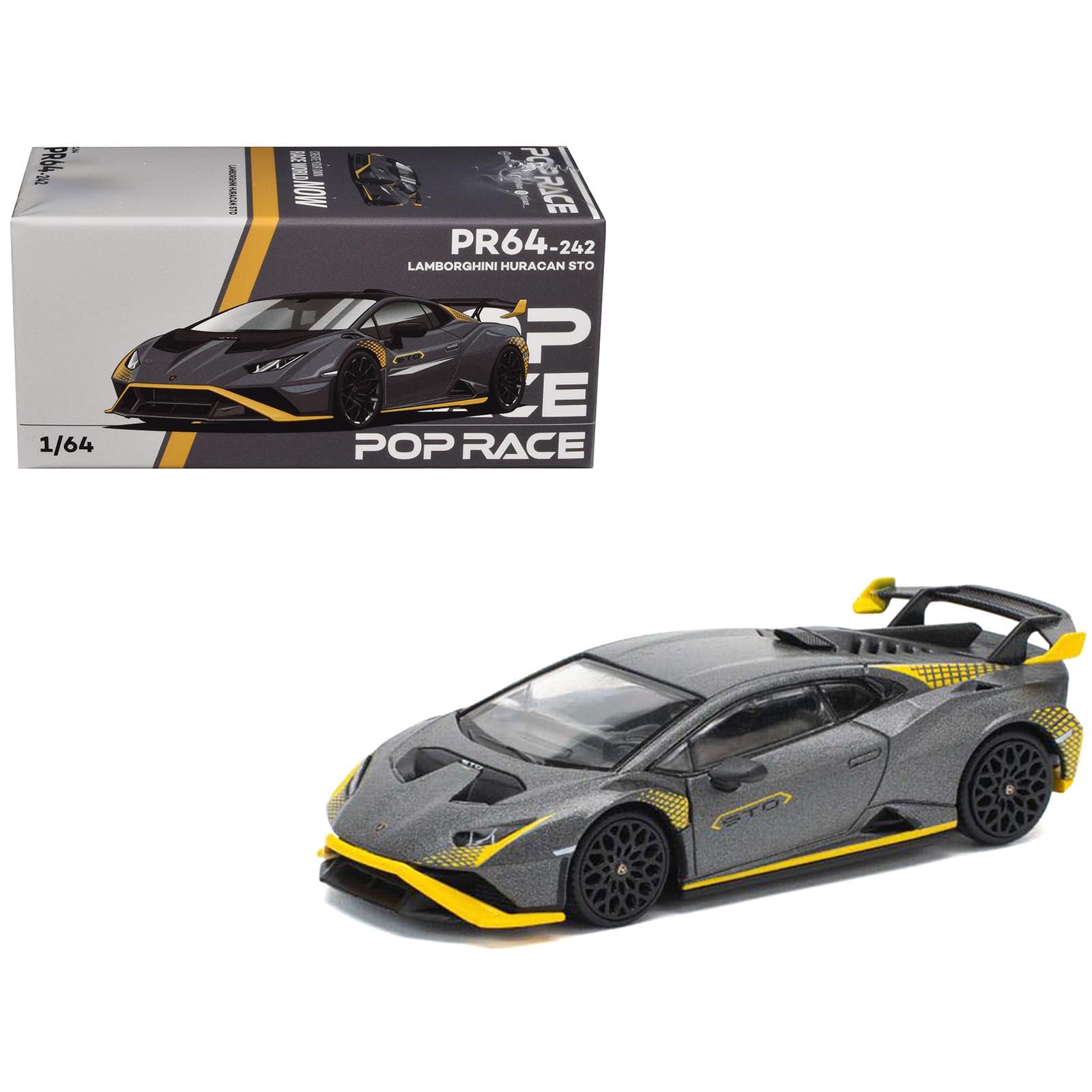 Lamborghini Huracan STO Matt Gray Metallic with Yellow Accents 1/64 Diecast Model Car by Pop Race price history on PriceWatchPro