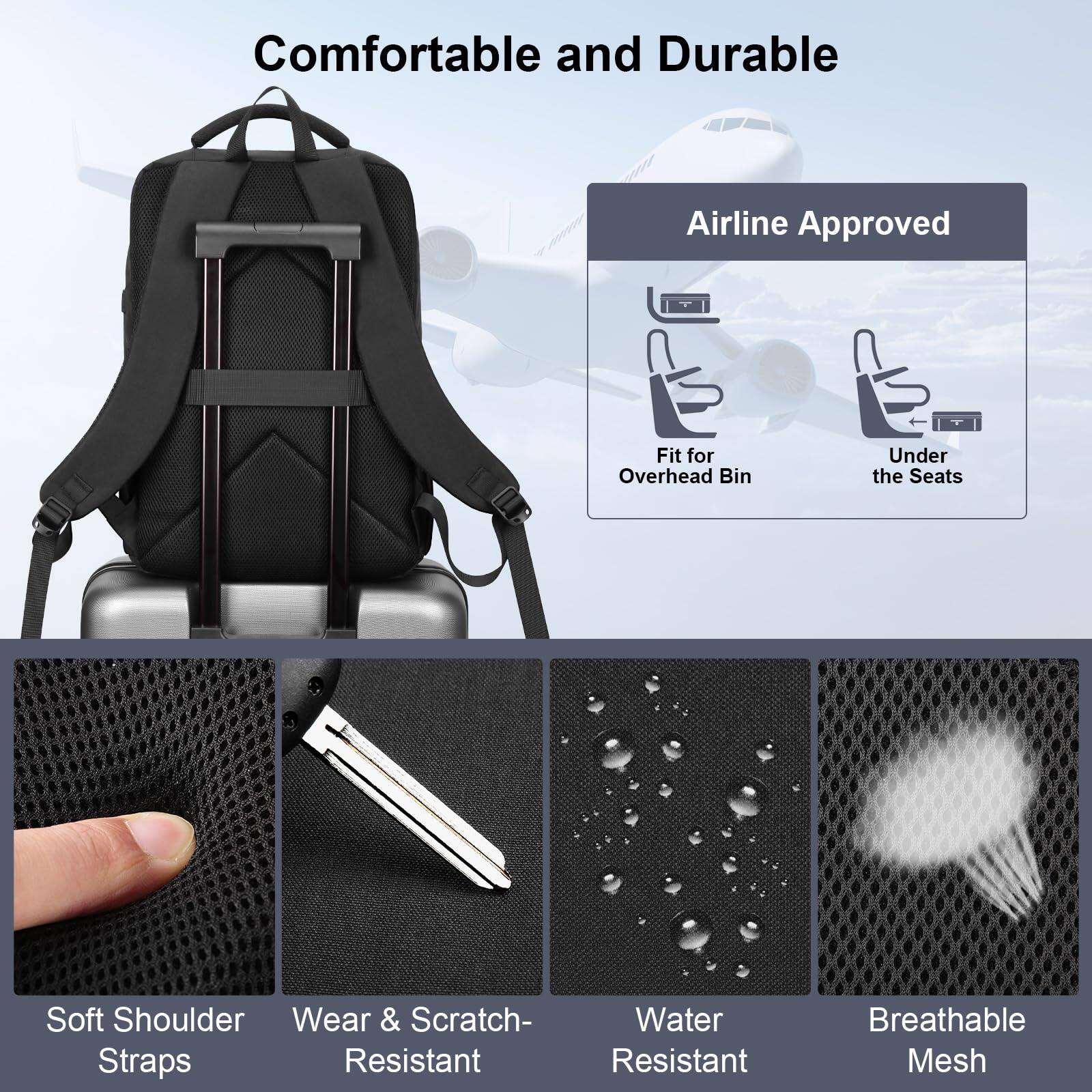 Alt View 2. Live At Space - 17 Inch Laptop Backpack Slim Durable Business With Usb Charging Port  Lightweight Casual Daypack For College Work - Black.