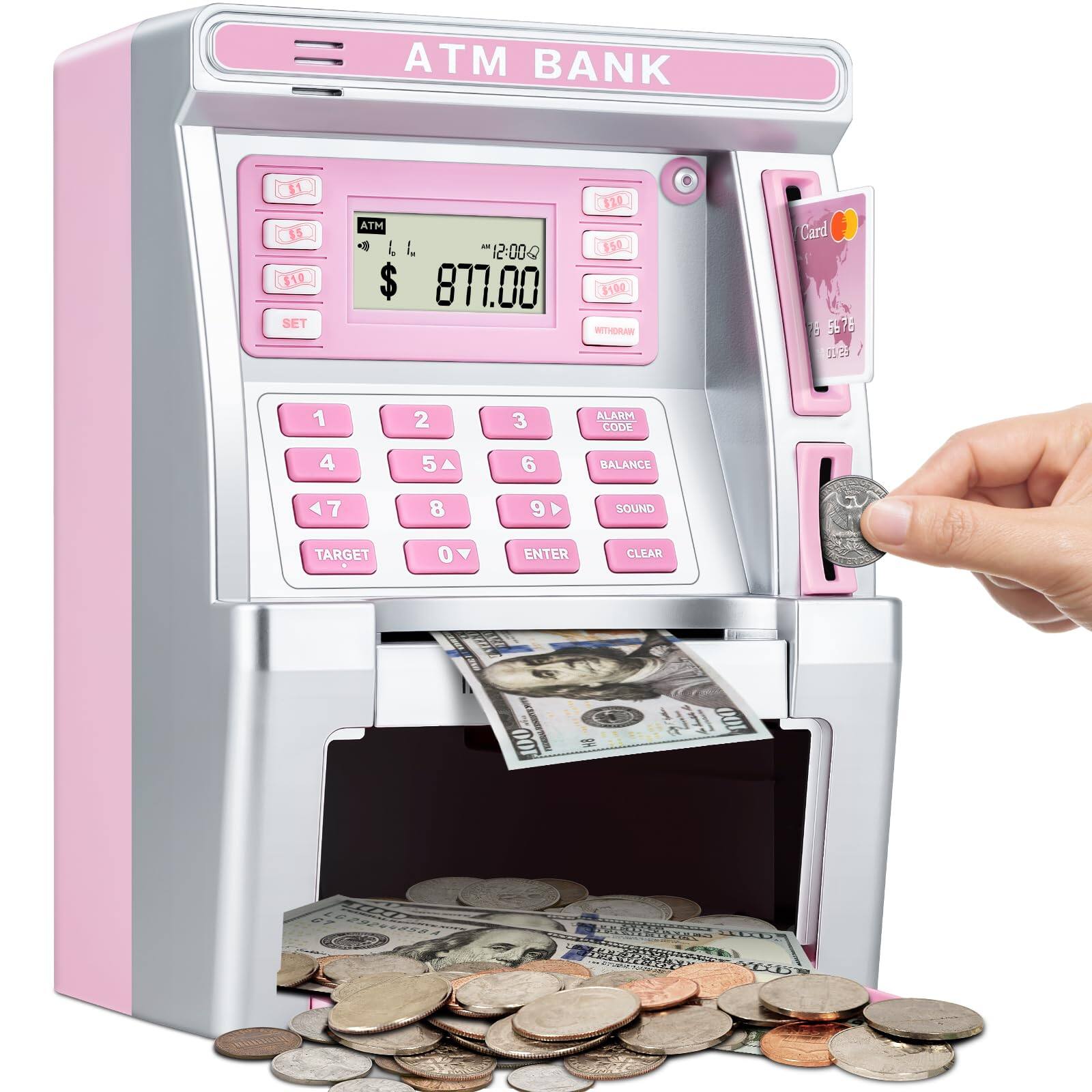 JETRANSPORT - Pink Piggy For Atm Machine Real Money With Debit Card Bill Feeder Recognition Balance Calculator Electronic