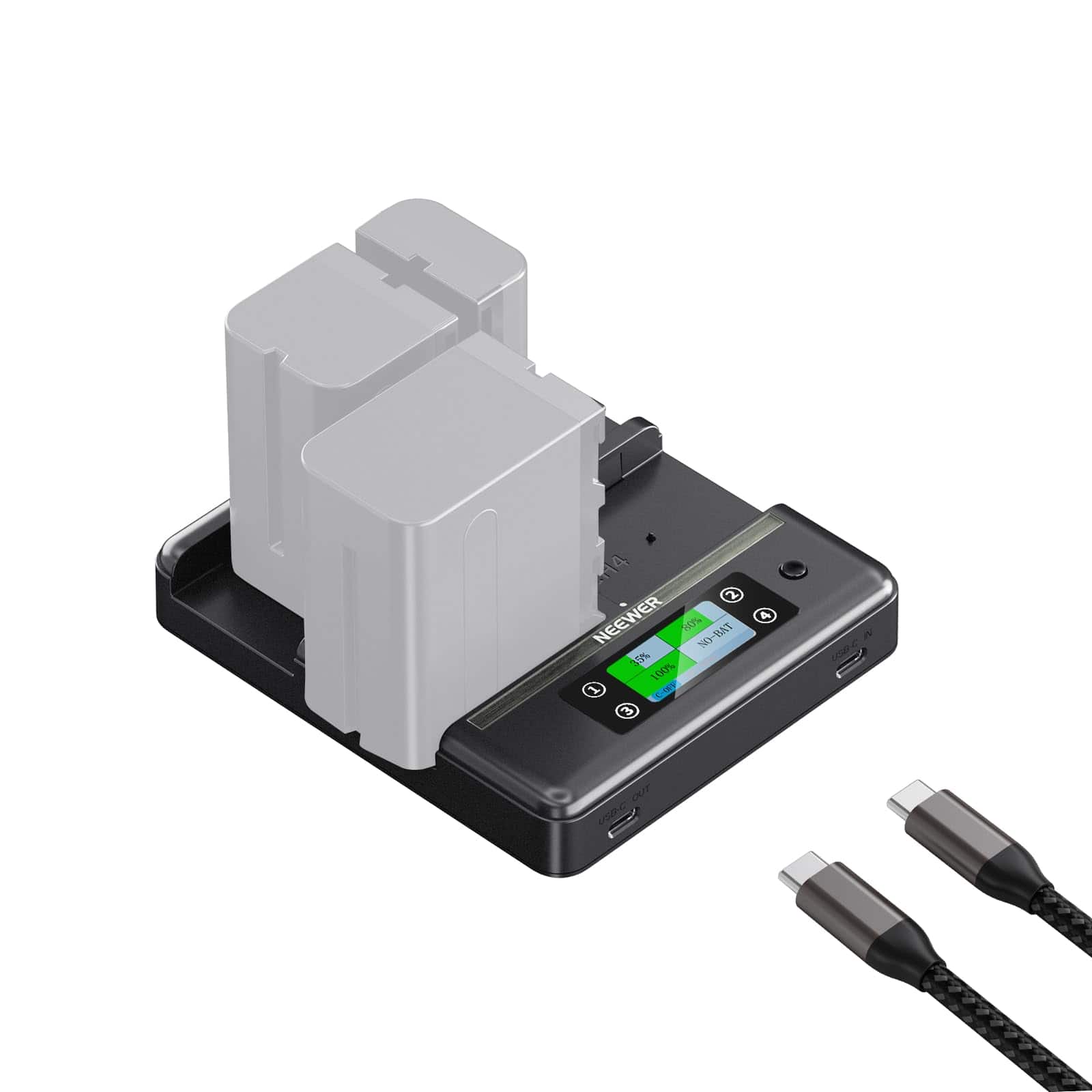 Neewer - 4-Channel PD100W Charger for Sony NP-F Series Batteries, OLED, NW-F4R - Black