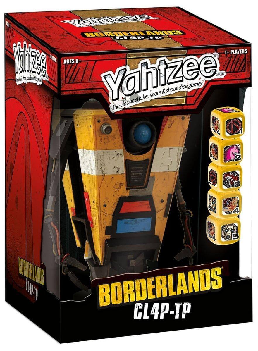 Yahtzee  
The classic shake, score & shout dice game!  

BORDERLANDS  
CL4P-TP  

1+ PLAYERS  
AGES 8+