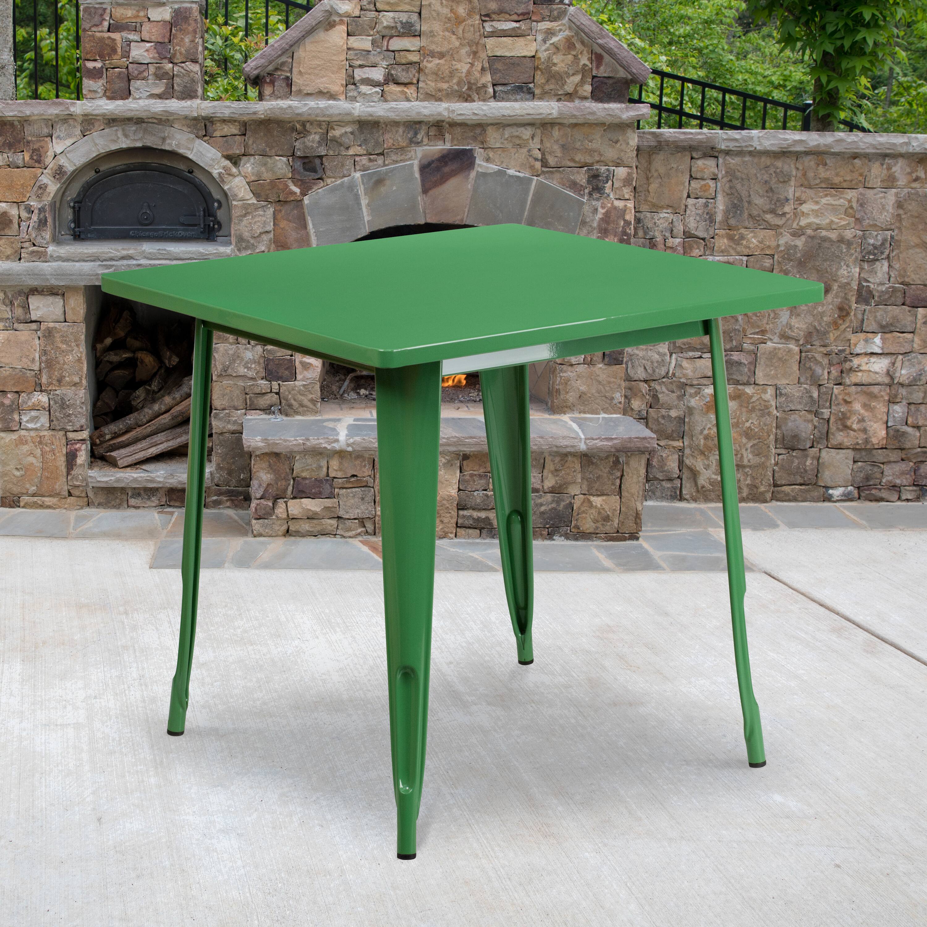 Alt View 1. Emma + Oliver - Commercial Grade 31.5" Square Colorful Metal Indoor-Outdoor Dining Table - Green.