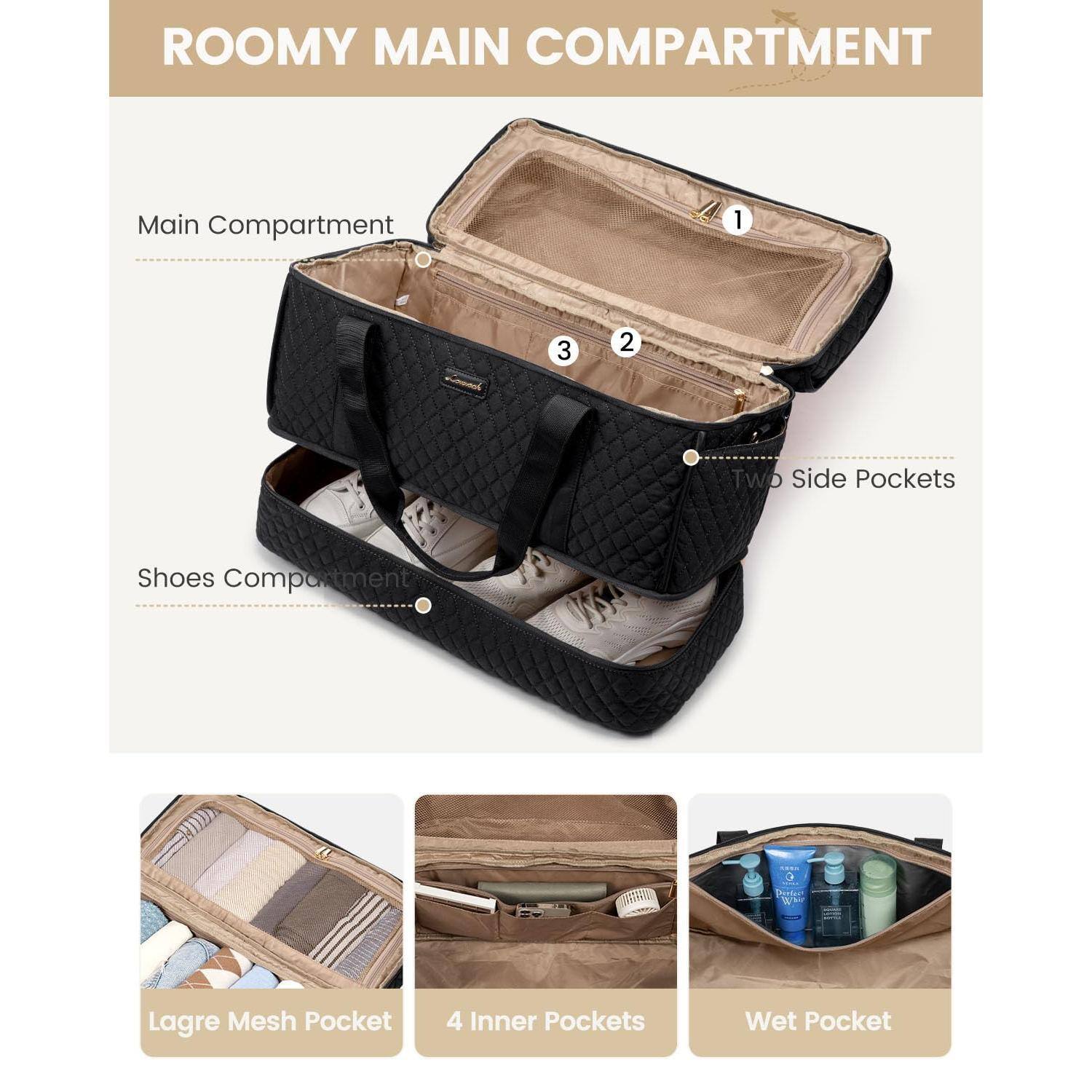 - ROOMY MAIN COMPARTMENT
- Main Compartment
- Two Side Pockets
- Shoes Compartment
- Large Mesh Pocket
- 4 Inner Pockets
- Wet Pocket