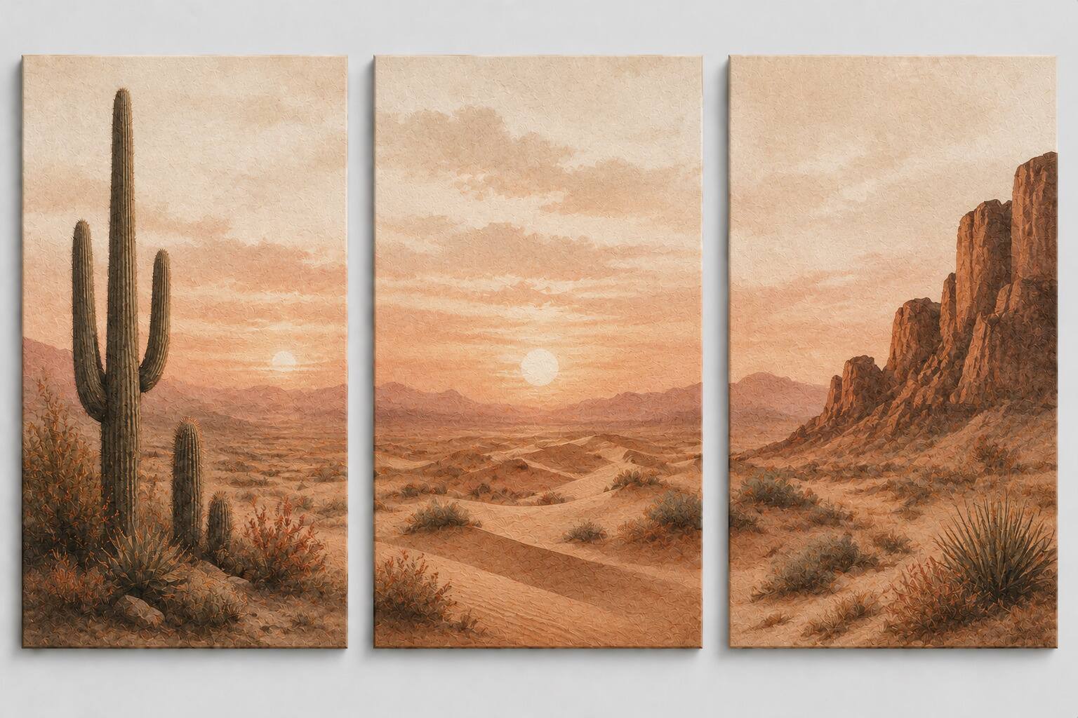 FC Design - ICE ARMOR Large set of 3 24x36"- Desert Southwestern Cactus Mountain Sunset Art Painting Home Wall Décor - MultiColor