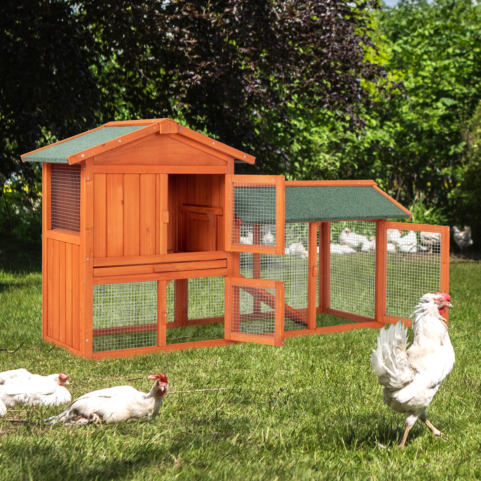 Front. Winado - 61in Wooden Rabbit Hutch Chicken Coop Small Pet House Bunny Cage with Ramp Run.