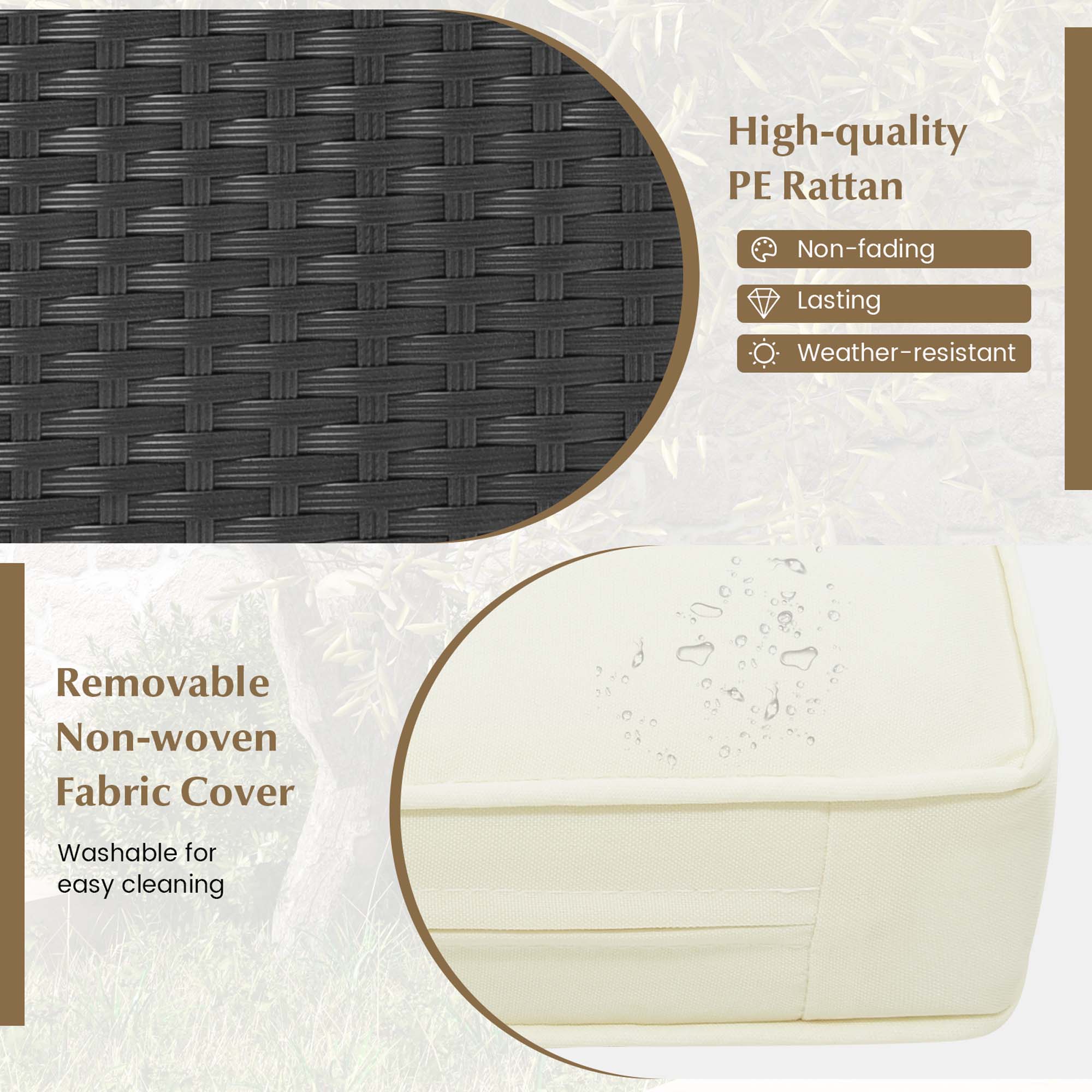 High-quality PE Rattan Non-fading Lasting Weather-resistant Removable Non-woven Fabric Cover Washable for easy cleaning