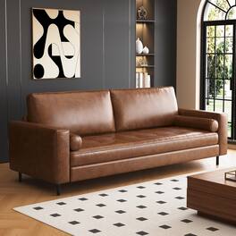 luck idea - 80.31" Vintage High-End Oil-Waxed Leather Sofa with Solid Frame for Living Room - Brown