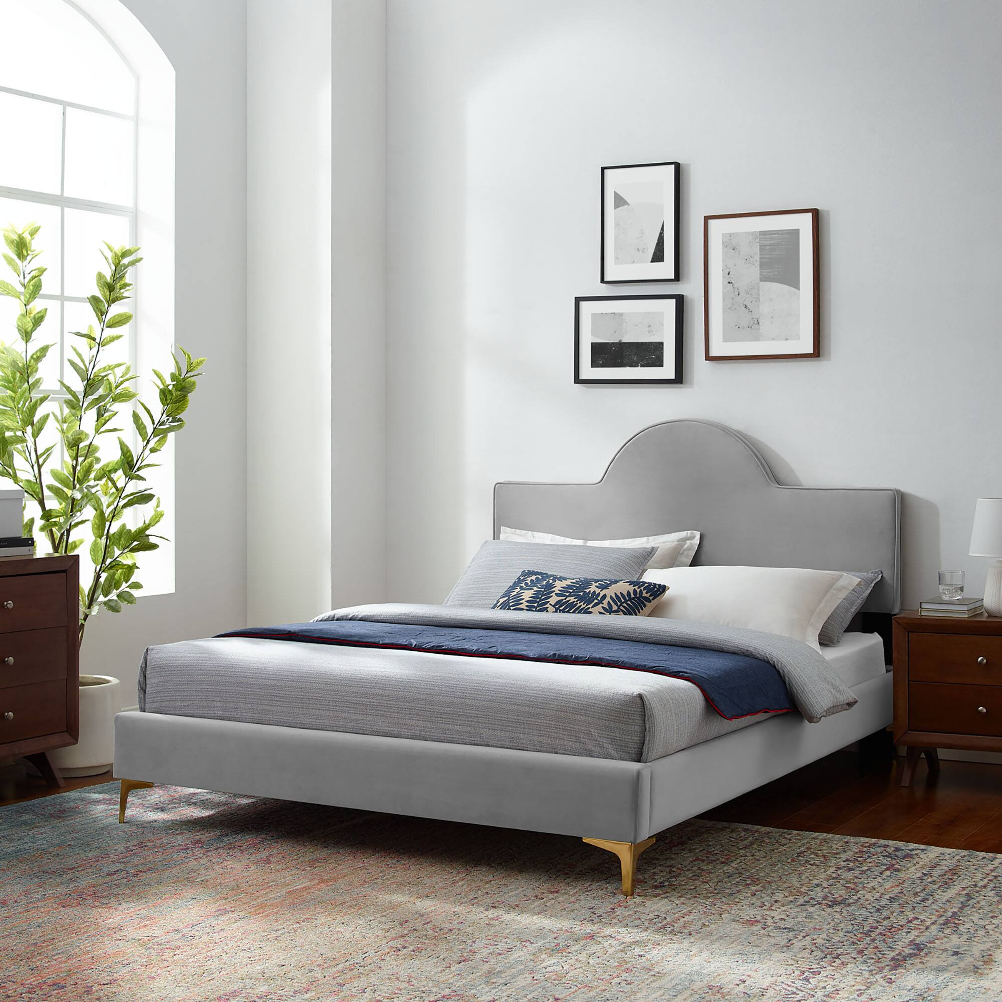 Alt View 4. Modway - Zahra Channel Tufted Performance Velvet Queen Platform Bed - White.