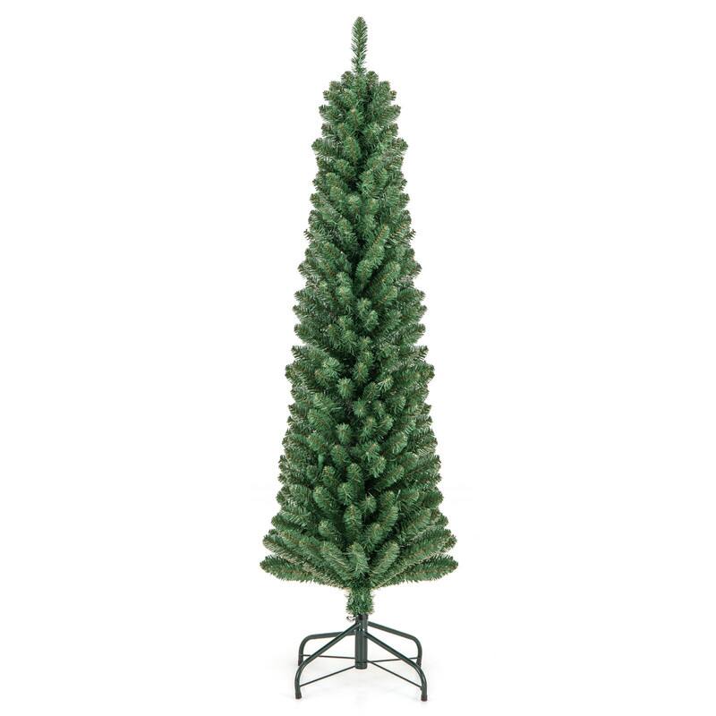 Alt View 2. WELLFOR - 5 ft  Pencil Slim Artificial Christmas Tree with Warm‑White Lights,295 Full PVC Branch Tips, Perfect‑Choice Decoration - Green.
