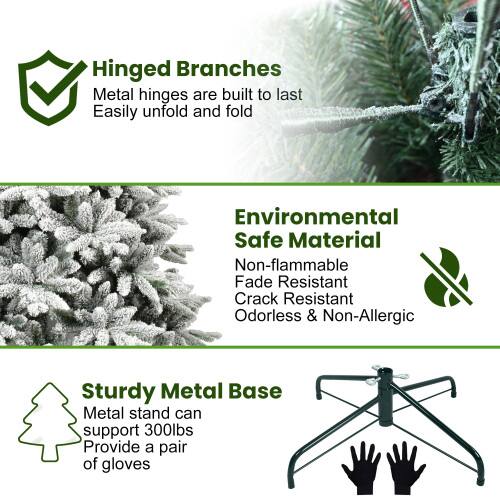 Hinged Branches  
Metal hinges are built to last  
Easily unfold and fold  

Environmental Safe Material  
Non-flammable  
Fade Resistant  
Crack Resistant  
Odorless & Non-Allergic  

Sturdy Metal Base  
Metal stand can support 300lbs  
Provide a pair of gloves