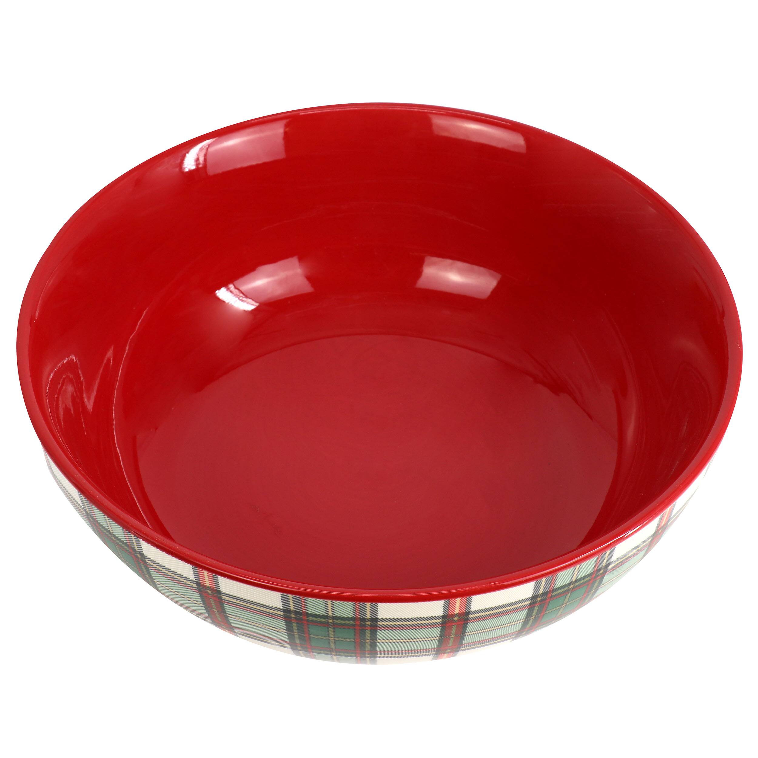 Alt View 1. Martha Stewart - Martha Stewart 8.6 Inch Holiday Plaid Stoneware Serving Bowl in Red - Red.