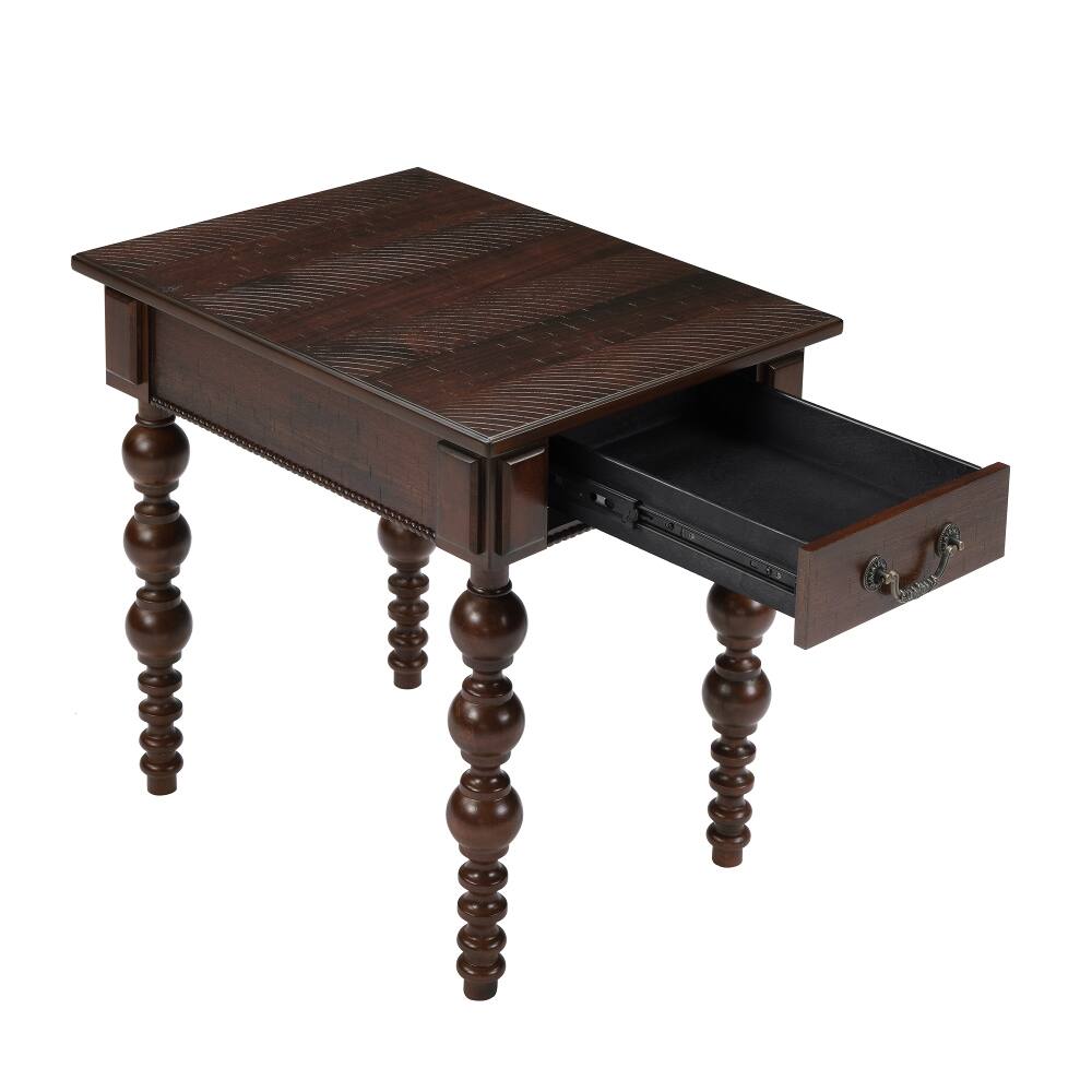 Alt View 9. Loheer - Loheer Solid Wood End Table with Drawer Espresso Vintage Narrow Sofa Side Table - Espresso.