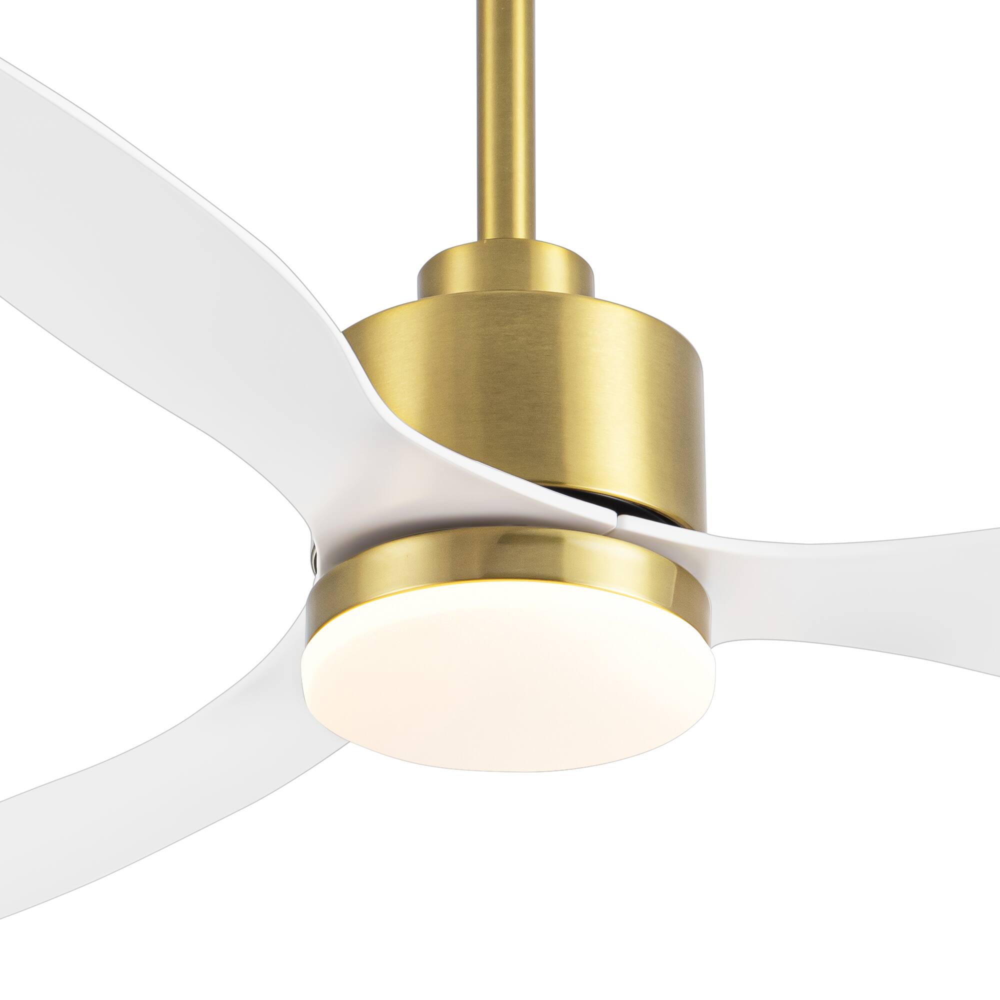 Alt View 7. Breezary - 52" Indoor Ceiling Fan, 3 ABS Blades, 6-Speed DC Motor, Remote Control, Memory/Timer, 3-Color LED Light, 5"/10" Downrods - Gold and White.