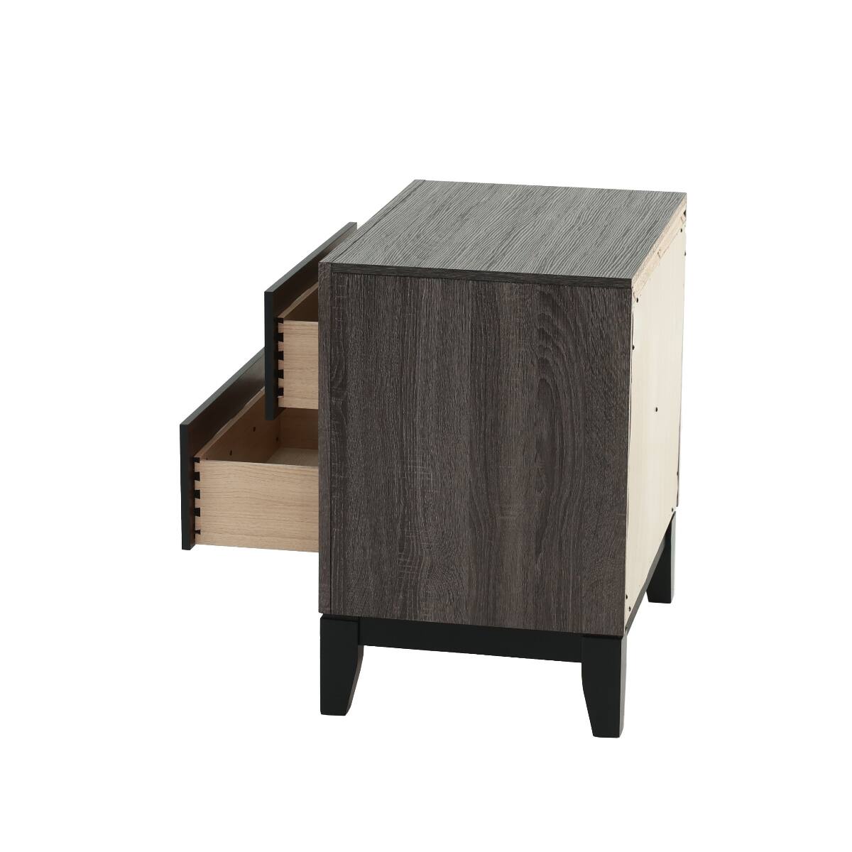 Alt View 4. Loheer - Loheer Rustic Gray Oak Nightstand, Two Drawer Bedside Cabinet for Modern Bedrooms - Gray.