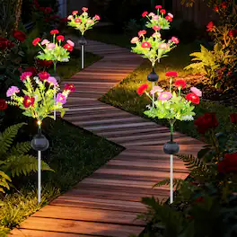 Oumilen - 6PCS Solar-Powered Flower Stake Lights - Decorative Outdoor Garden Pathway Lights with Artificial Blooms