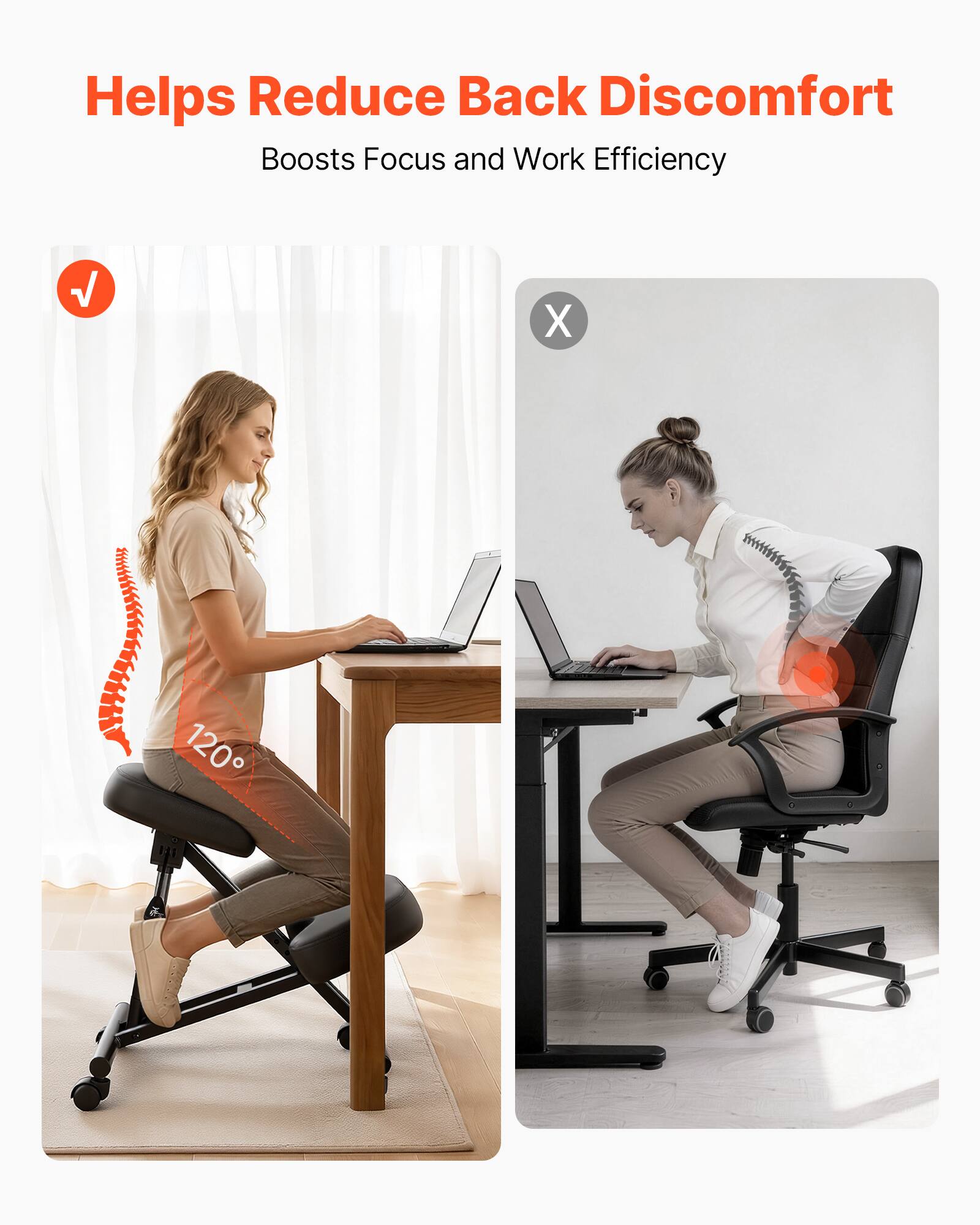 Helps Reduce Back Discomfort  
Boosts Focus and Work Efficiency  

120°
