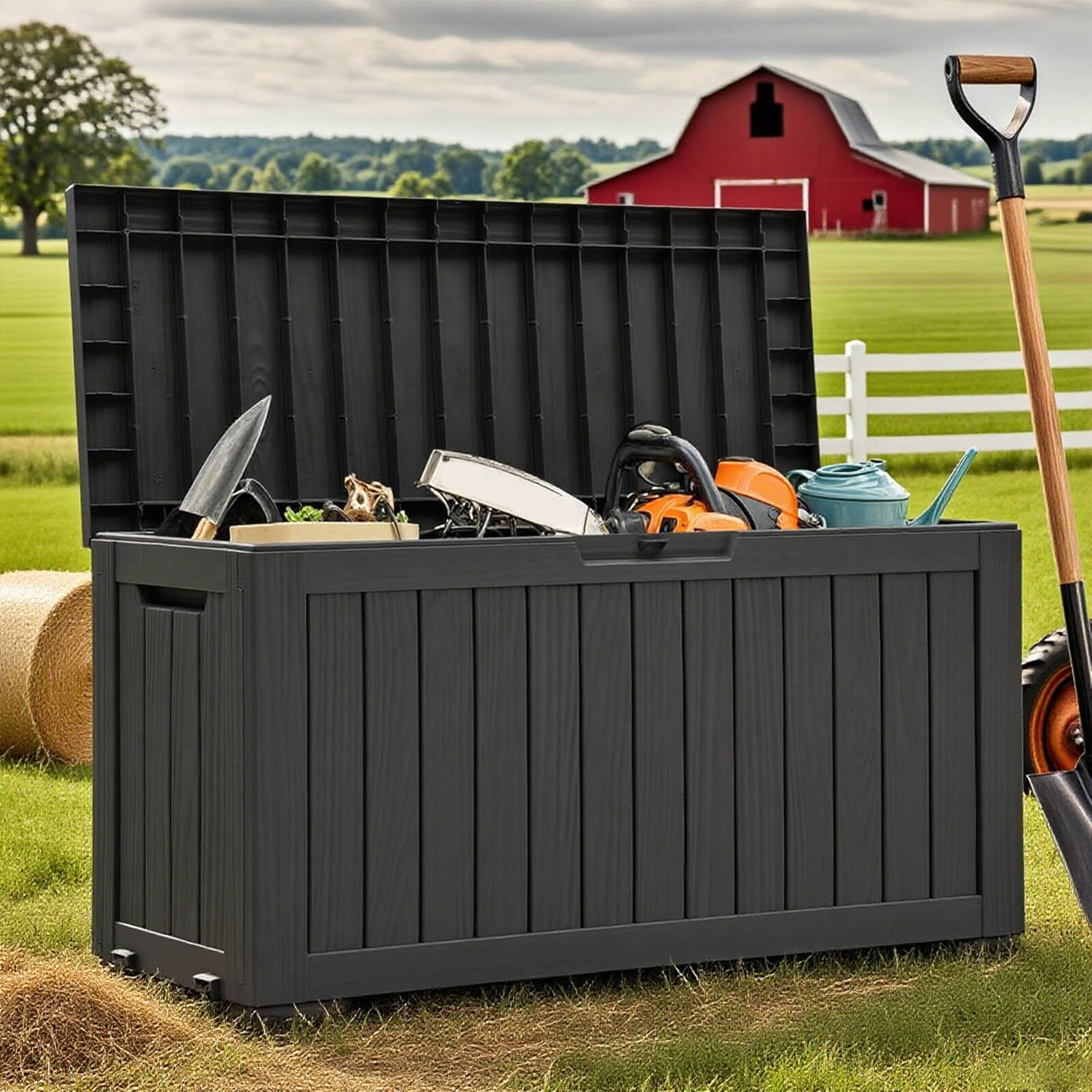 Alt View 2. Chery Life - 72 Gallon Waterproof Resin Outdoor Storage Box with Wheels for Patio Cushions, Gardening Tools - Black.