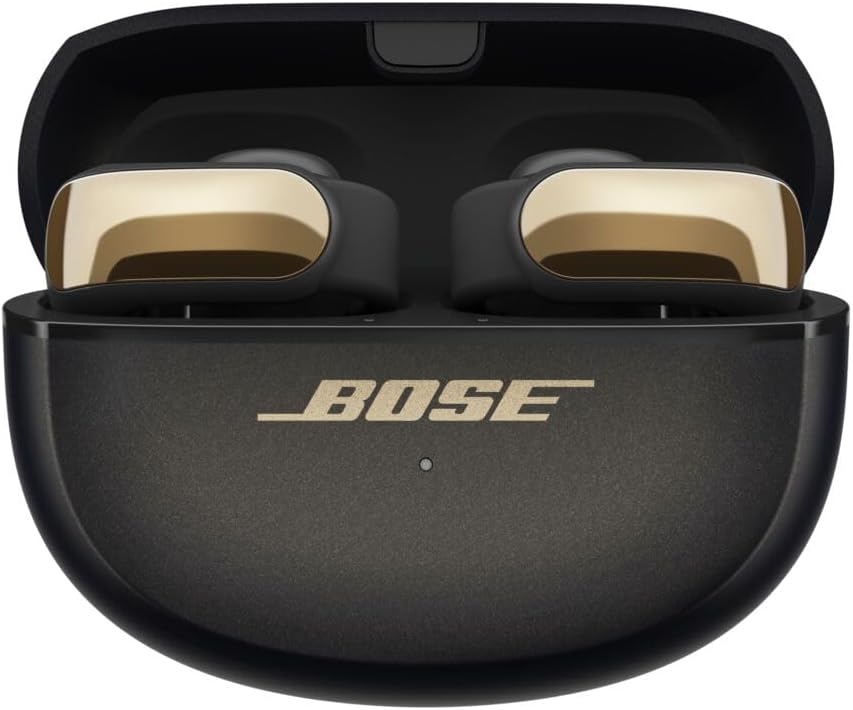 Left. Bose - Bose Ultra Open Earbuds Bundle with Fast Charger -Water Resistant, Up to 48 Hrs of Playtime, (Desert Gold) - Desert Gold.