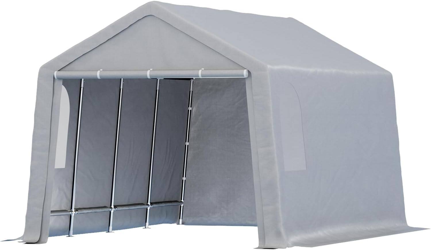 Angle. Acekool - 13'x20'  Heavy Duty Outdoor Storage Shed & Carport Canopy with Roll-Up Door, Waterproof, Removable Sidewalls - Grey.