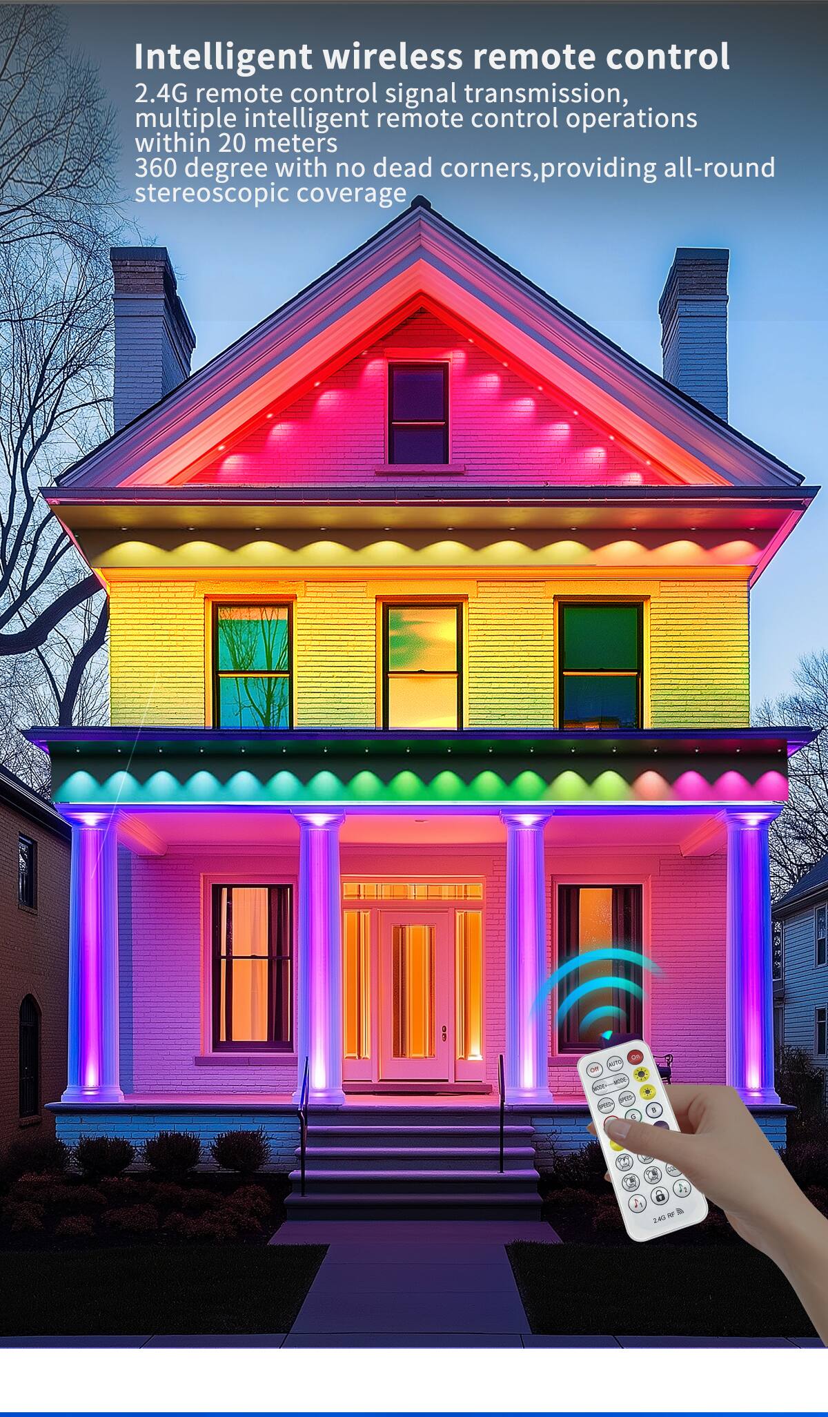 Intelligent wireless remote control  
2.4G remote control signal transmission, multiple intelligent remote control operations within 20 meters 360 degree with no dead corners, providing all-round stereoscopic coverage