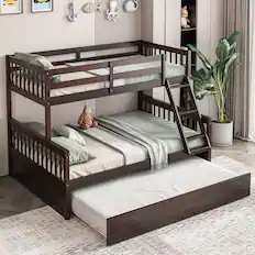 Front. Gymax - Gymax Twin Over Full Bunk Bed with Twin Trundle Convertible Platform Bed Espresso - Espresso.