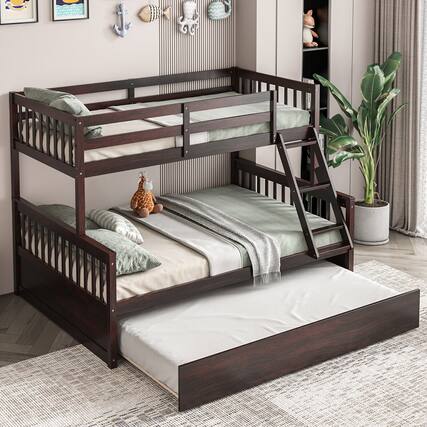Front. Gymax - Gymax Twin Over Full Bunk Bed with Twin Trundle Convertible Platform Bed Espresso - Espresso.
