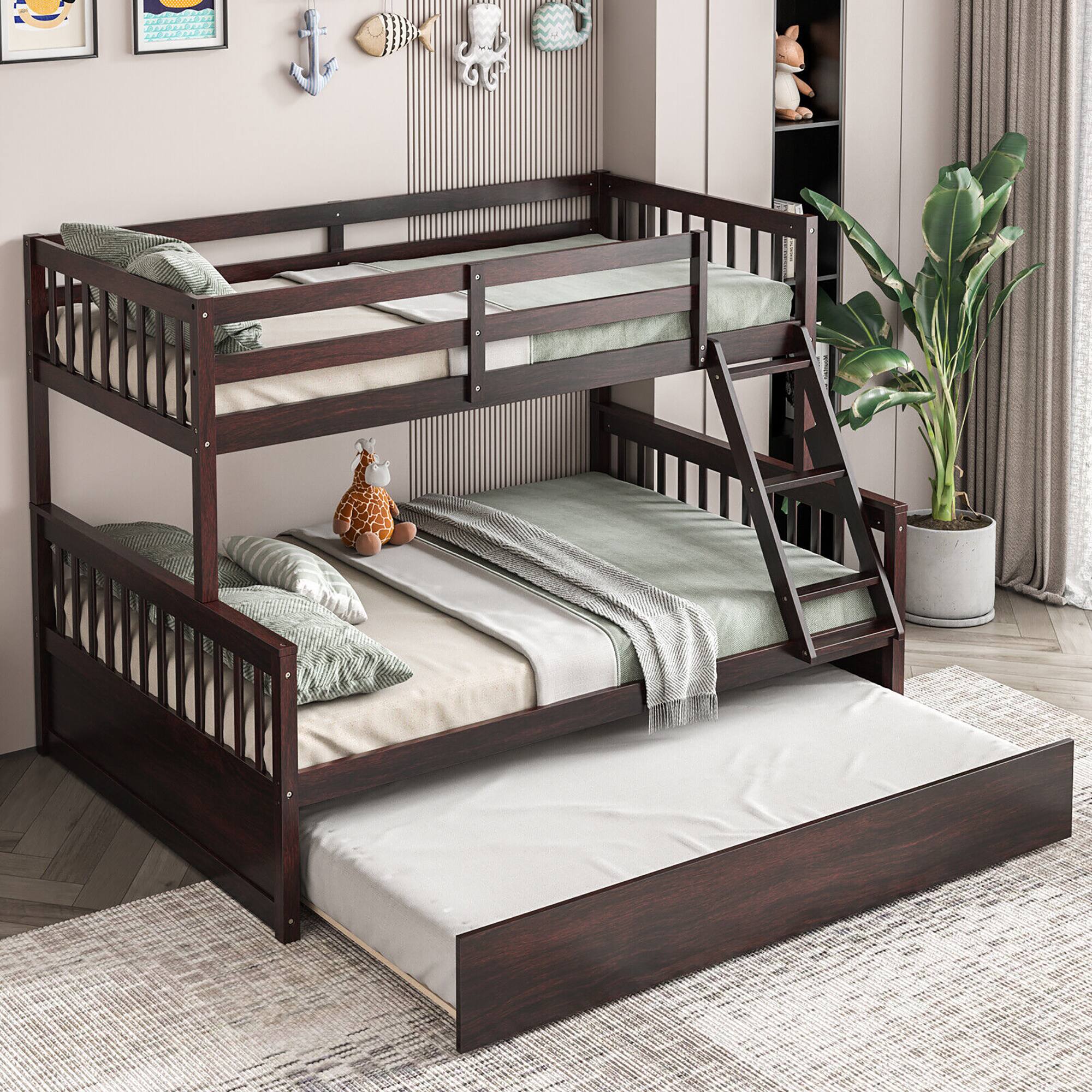 Front. Gymax - Gymax Twin Over Full Bunk Bed with Twin Trundle Convertible Platform Bed Espresso - Espresso.